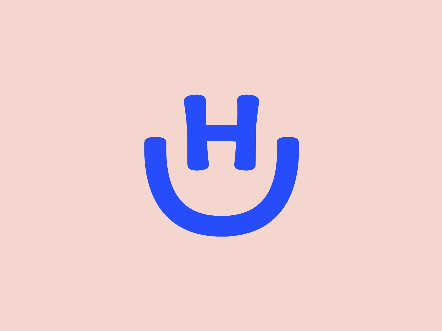The Hurb logo features a stylized, abstract symbol resembling a lowercase letter 'h' merged with a 'u' shape at the bottom. The design has a modern and clean aesthetic, with smooth curves and minimalistic elements, executed in a bright, flat shade of blue. The contrast between the round forms and the straight lines creates a harmonious balance within the design, giving it a very digital and contemporary feel.