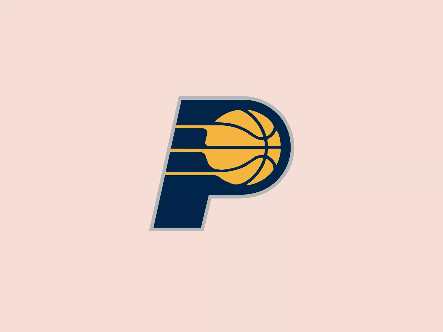 The Indiana Pacers logo features a stylized letter "P" in a deep navy blue color as the central shape. Within the letter "P," there is a graphic representation of a basketball in orange with black lines detailing the seams, conveying a sense of motion and sportsmanship. The basketball element neatly fits within the curvature of the letter, implying a strong association with basketball. The overall design has a modern and bold aesthetic, with the contrast between the dark blue and the vibrant orange grabbing attention. The thick, clean lines of the letter and the simple yet dynamic depiction of the basketball give it a professional and energetic feel.