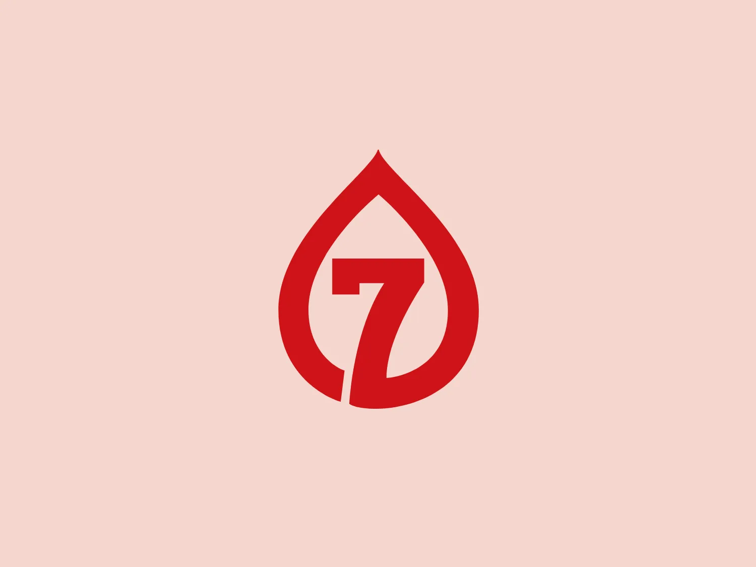 The "Petro 7" logo presents a minimalist and modern design, featuring a red stylized flame or drop shape with a white numeral '7' cleanly integrated within its boundaries. The overall shape is smooth and rounded, suggesting fluidity and movement, while the '7' inside is bold and angular, creating a striking contrast. The color palette is simple, utilizing a vibrant red against a pristine white, which allows for high visibility and a strong visual impact.