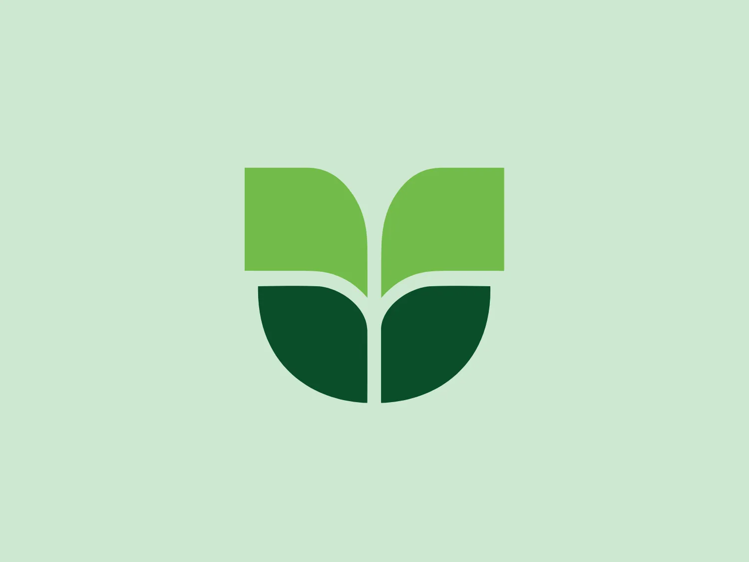 The Univille logo is an abstract representation of green leaves or an open book, symbolizing growth and knowledge. It features four symmetrical shapes in varying shades of green, creating a cohesive unit with a slight gap at the center. The design has a minimalist and modern aesthetic, with clean lines and a balanced composition. The organic curves at the base of the shapes add a sense of natural elegance to the otherwise geometric layout.