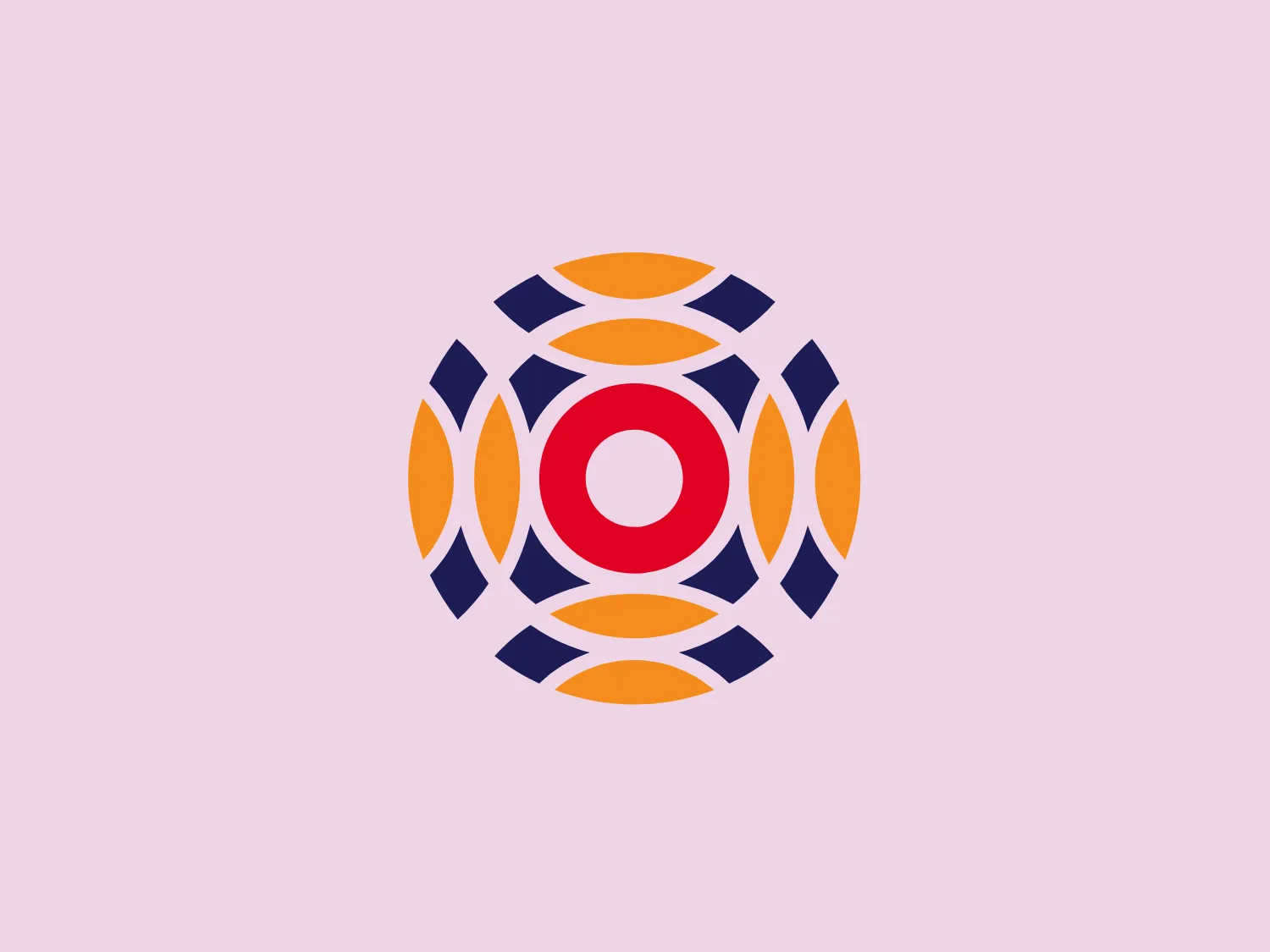 The Optimized Payments logo showcases a striking geometric pattern with a red circular motif as its focal point. A thick border adds a target-like quality to the central circle, which is surrounded by two concentric rings featuring alternating golden yellow leaf-like ovals and blue petal or flame-like figures. The design is accentuated by thin lines of negative space that enhance visibility and convey a sense of rotation or outward radiation. This modern and clean aesthetic captures a dynamic and almost kinetic energy.