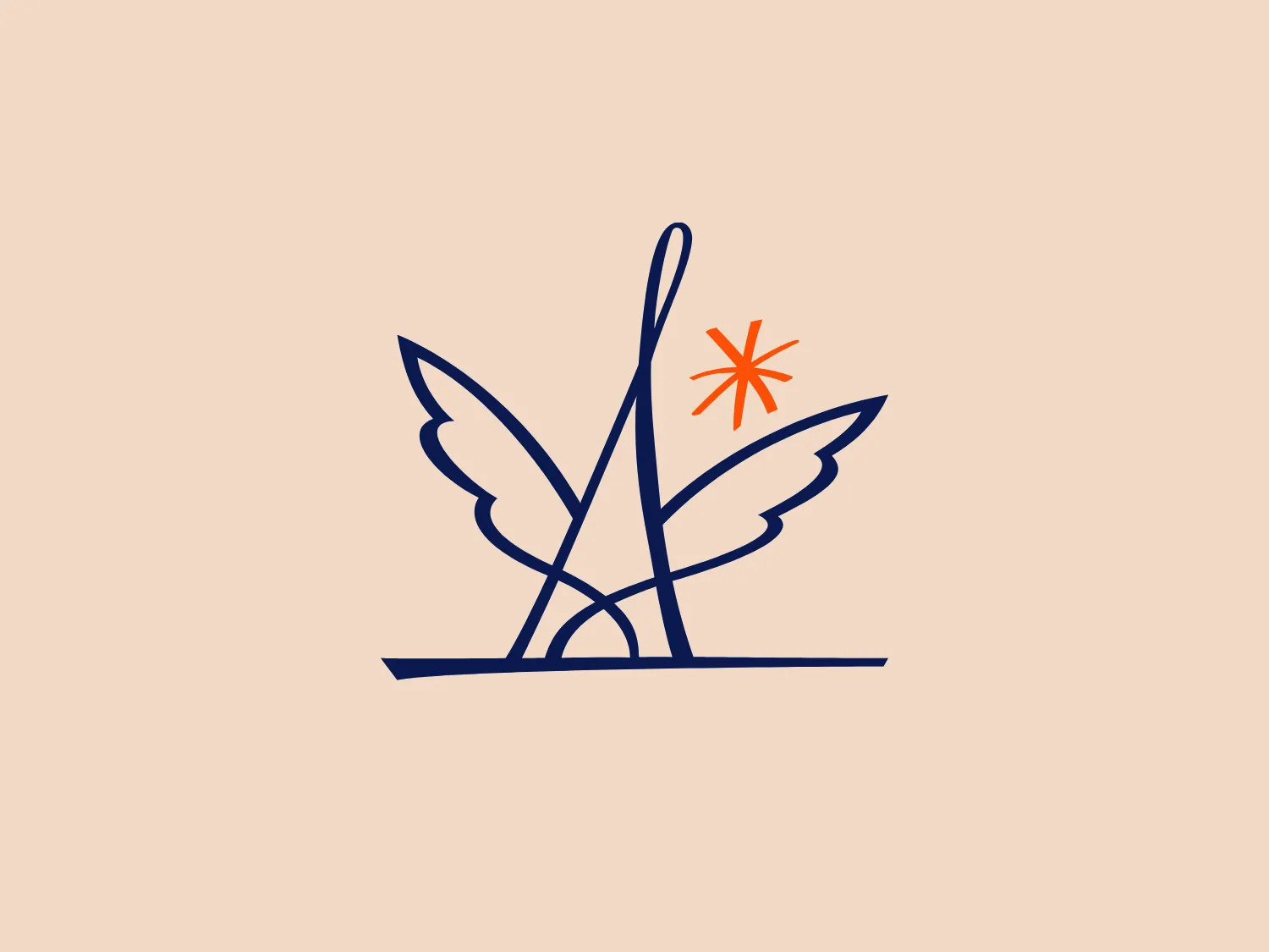 The Paris Aéroport logo showcases a stylized representation of a plant or natural element with bold, clean lines. The main color of the design is a deep blue, complemented by a bright orange starburst-like shape near the top right, suggesting a flower or a sun. The intersecting lines create an abstract, modern, and organic look. With a pair of leaves extending outwards, the silhouette conveys growth and vibrancy in a minimalistic yet dynamic aesthetic.