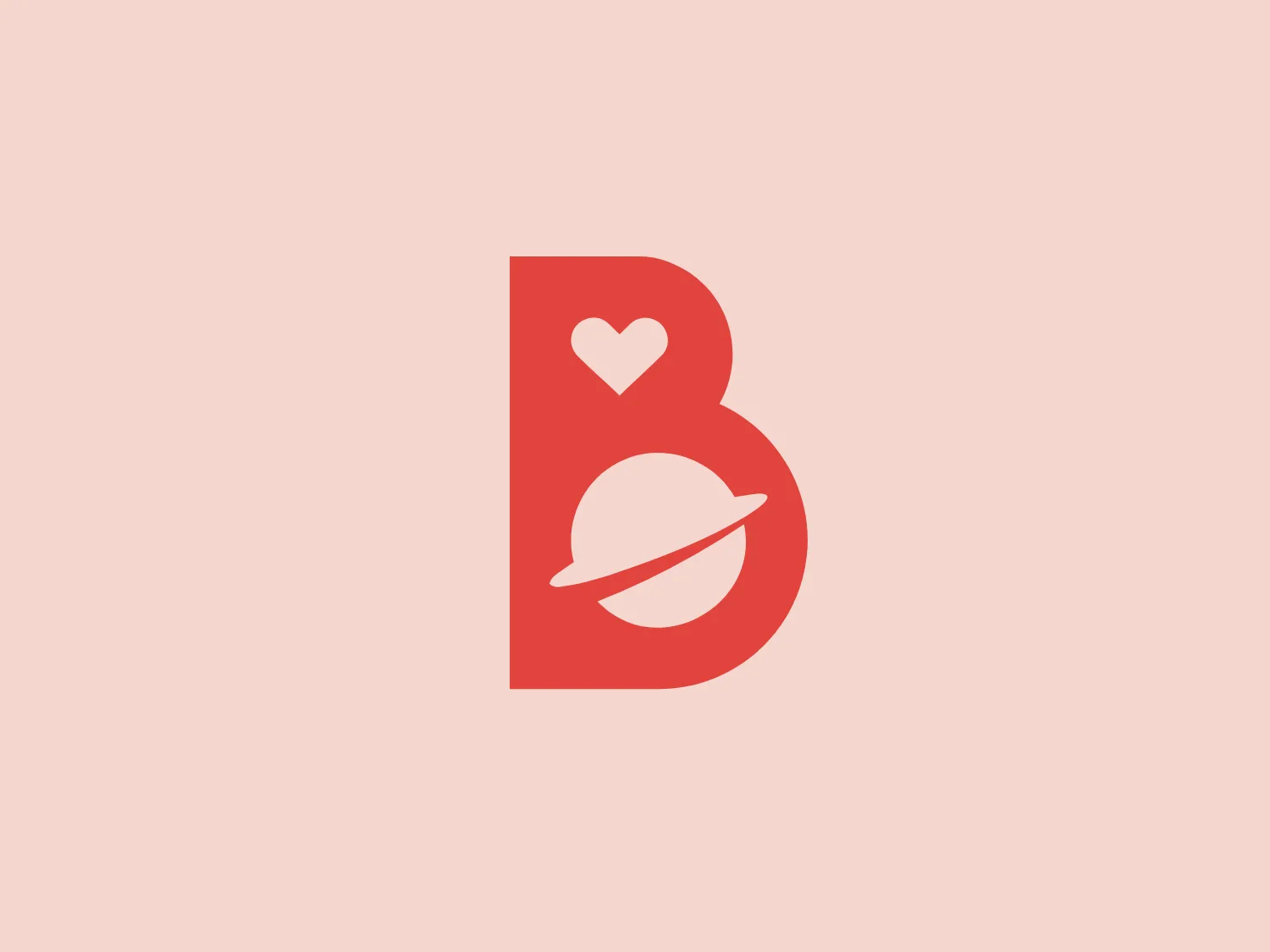The Planet B Social logo features a stylized lowercase 'b' in a bold and smooth typeface. It is a solid, vibrant coral red color. Inside the curve of the 'b,' there is a simplistic white heart shape at the top and a white planet with rings, possibly Saturn, at the bottom. The contrast between the red and white elements gives the logo a modern and playful look, while the space elements inside the 'b' could suggest a theme of exploration, love, or a connection with technology or science fiction. The logo's rounded forms and the balance between the two white graphics provide a friendly and approachable aesthetic.