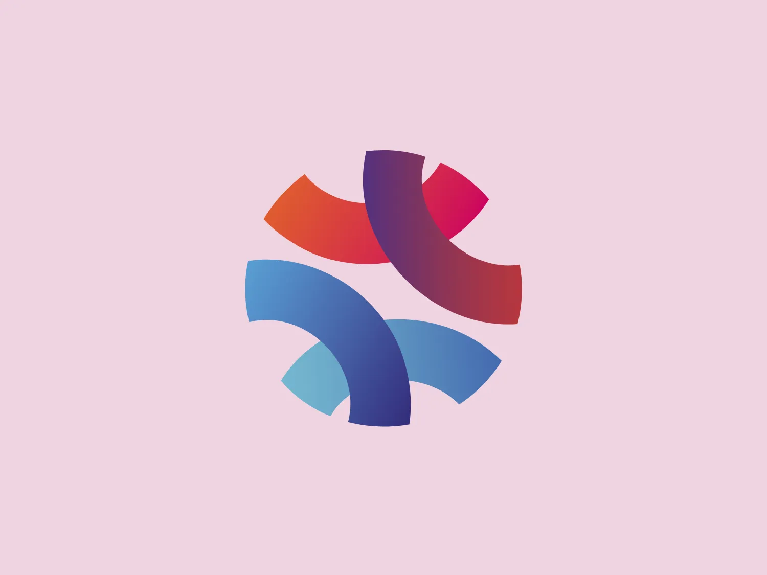 The Orquidea AI logo is a stylized, abstract design featuring four intertwining elements resembling ribbons or waves, creating a dynamic and fluid impression. The colors transition from warm coral-like orange to purplish-red, deep blue, and lighter sky blue, evoking movement and progression. The modern, clean aesthetic is enhanced by a gradient effect that adds depth and a 3D quality. The interplay of colors and forms suggests connectivity and harmony.