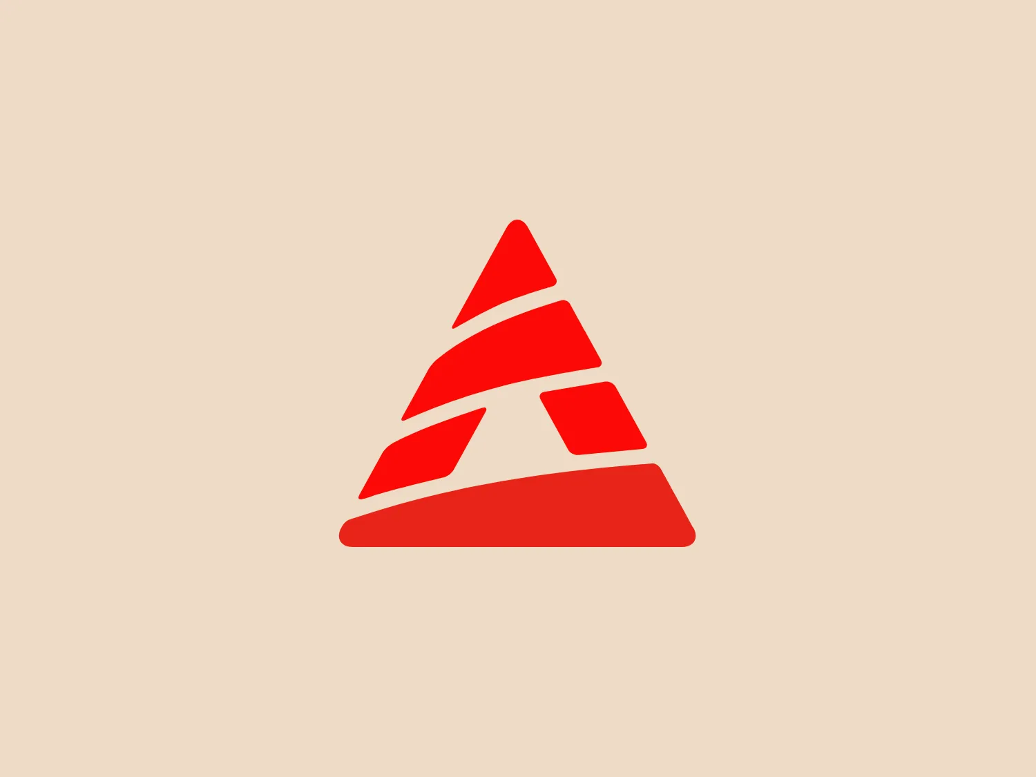 The Anhanguera logo features an abstract triangular design composed of four irregular red shapes that resemble stylized steps leading to the apex. The shapes are progressively smaller as they ascend, giving the impression of an upward movement or growth. The color is a bold red, which stands out and symbolizes energy, passion, or urgency. The geometric forms are sharp with a modern, minimalist aesthetic, suggesting a dynamic and forward-thinking entity.