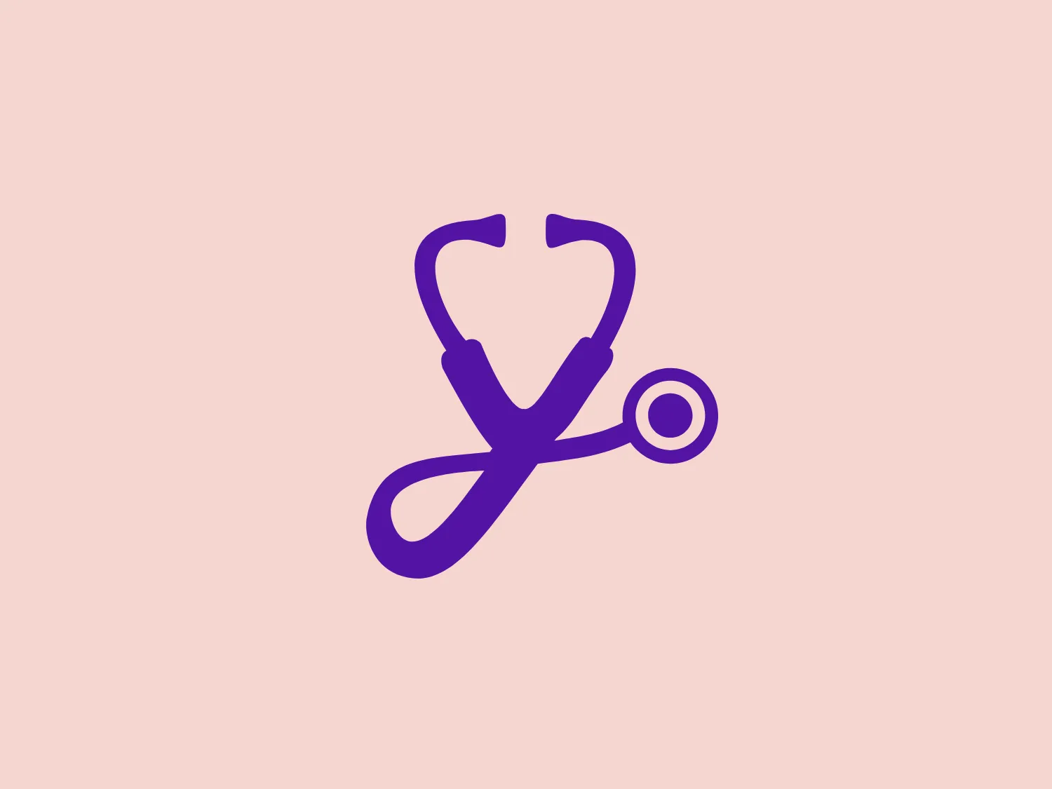 The image presents a stylized logo that merges the shape of a stethoscope with the form of a heart. It is a single, continuous line design, cleverly looping to form the tubing of the stethoscope, which curves into the earpieces at the bottom and extends upwards, circling to create the listening device that intersects the heart shape at the top. The entire logo is presented in a bold purple hue, giving it a vibrant and modern appeal. The design is minimalistic yet distinctive, capturing the essence of healthcare and compassion.