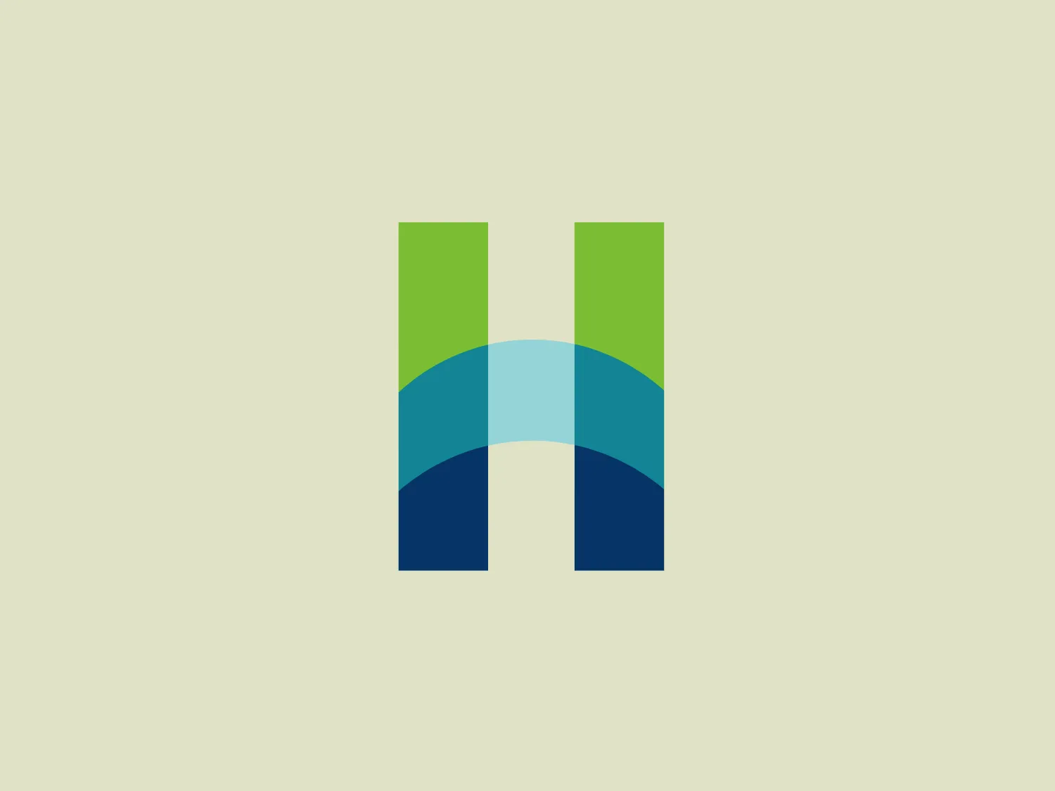 The Hudson Area Chamber logo showcases a modern and dynamic "H" formed by geometric shapes arranged vertically. The design utilizes bright green rectangles with a gradient effect at the bottom and a bold arch in shades of blue that creates the illusion of a bridge, contributing to the logo's contemporary aesthetic.