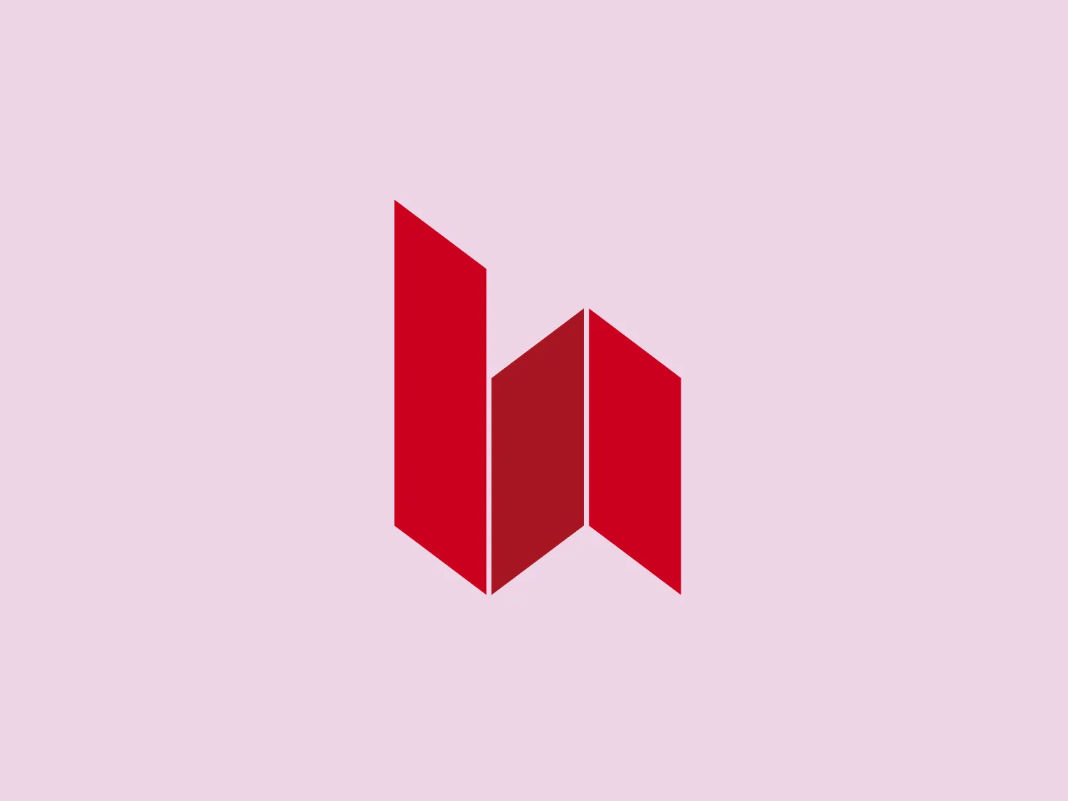 The logo for Hallmark Group presents a modern and abstract geometric design consisting of three-dimensional shapes resembling stylized "M" letter forms. The shapes are uniformly filled with a solid, bright red color, creating a strong visual impact. The negative space between the elements cleverly enhances the three-dimensional illusion, giving the logo depth and making it stand out. The design aesthetic is minimalistic yet bold, likely conveying a sense of innovation or dynamism.