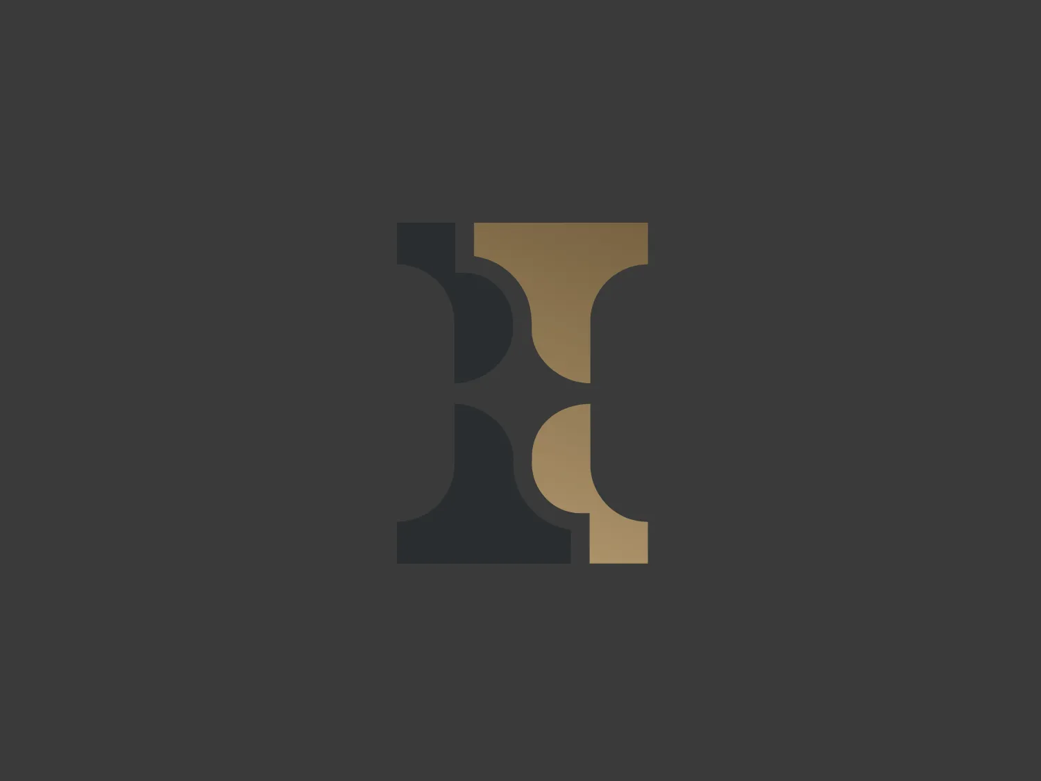 The Iron Insurance Partners logo features an abstract, geometric design with four stylized elements resembling the letter 'E.' Arranged within a square grid pattern, each 'E' faces outward to the four corners. The color palette includes dark gray (#4A4A4A), muted gold (#BCA77E), and off-white (#F0EDE5), presenting a sophisticated and modern aesthetic. The design creatively balances negative and positive space, with soft edges and contrasting colors adding depth and dimension. The logo's classy, minimal style is best complemented by a soft, neutral background to enhance the muted gold without overpowering the design. Hexcode: #E9E5CF