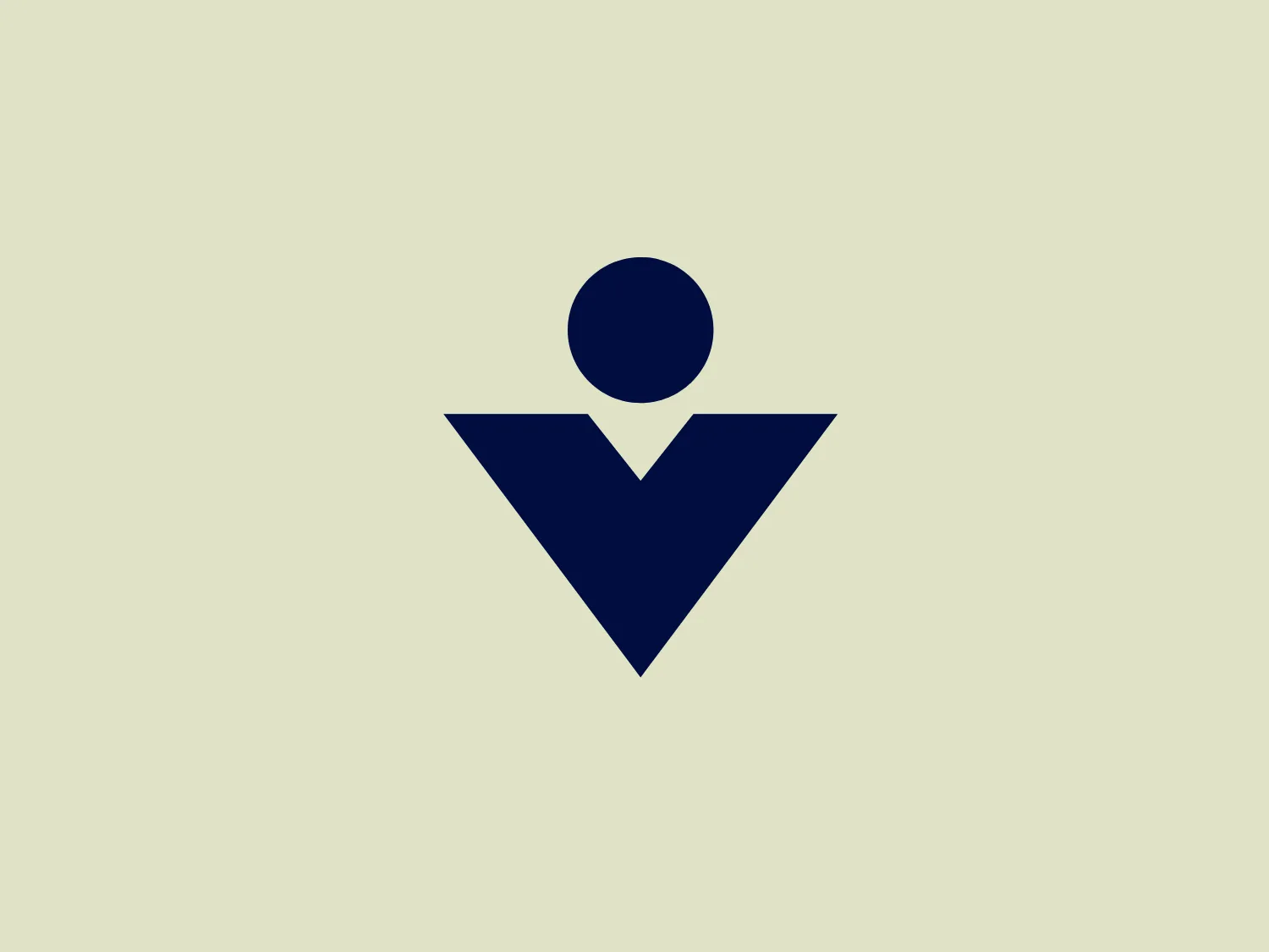 The image shows a minimalist, geometric logo consisting of a dark blue color. The design features an inverted triangle with a circle positioned centrally at the peak, creating a shape that resembles a stylized human figure or a pin location symbol seen on maps. The circle, slightly overlapping the top edge of the triangle, breaks the straight line, adding interest and a sense of dimension. The use of clean lines and solid color gives it a modern and professional look. This logo would be well complemented by a subtle background to maintain its professional and crisp aesthetic.