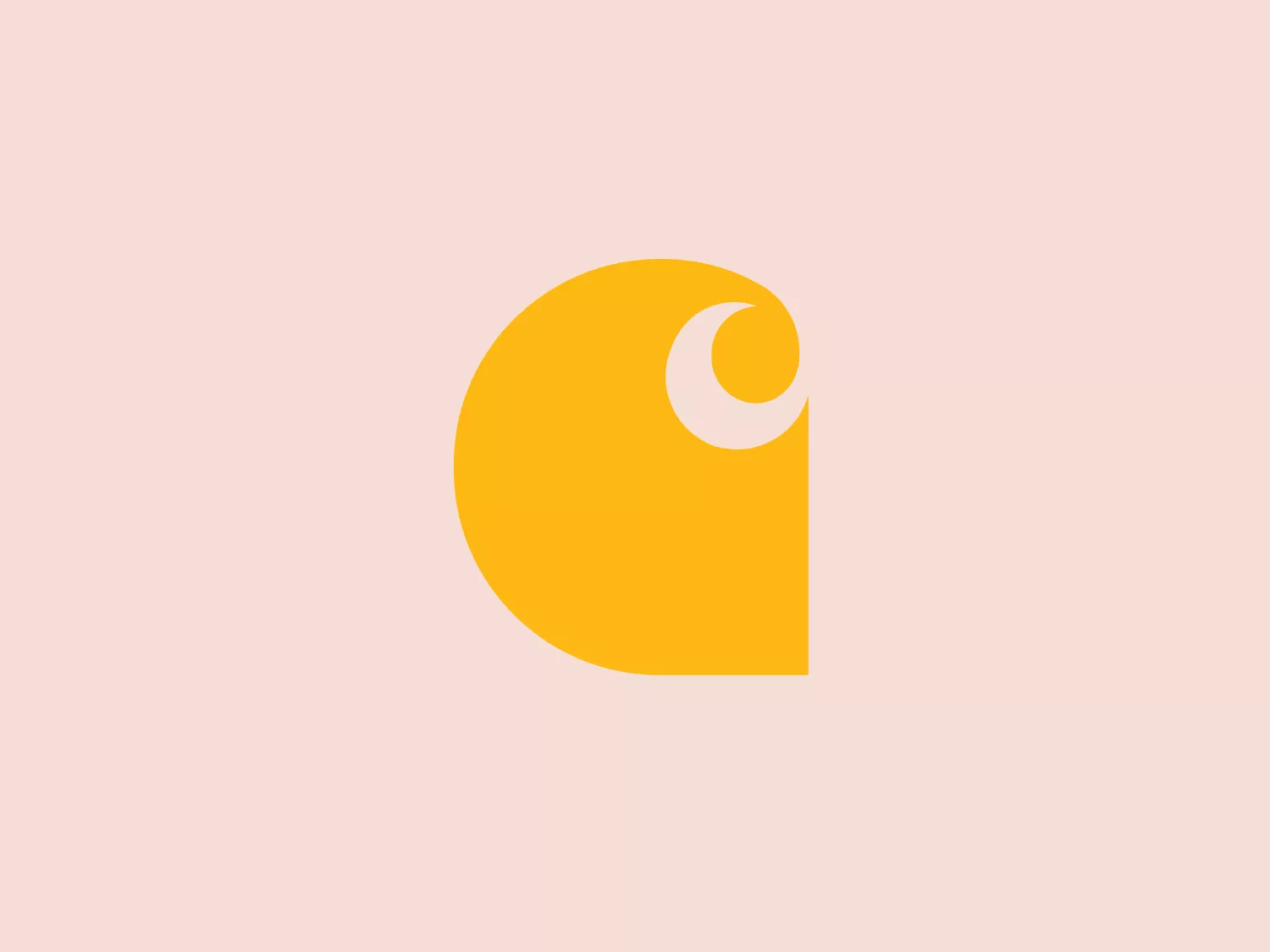 The Carhartt logo is a simple and modern design, consisting of a bold, solid-colored shape that resembles a geometric letter "D" with a crescent cut out from its upper right part. The primary color is a vibrant orange that gives the logo a lively and energetic feel. There are no extra embellishments, making the logo clean and easily recognizable. The use of negative space by the crescent adds interest and could be indicative of dynamism or growth.