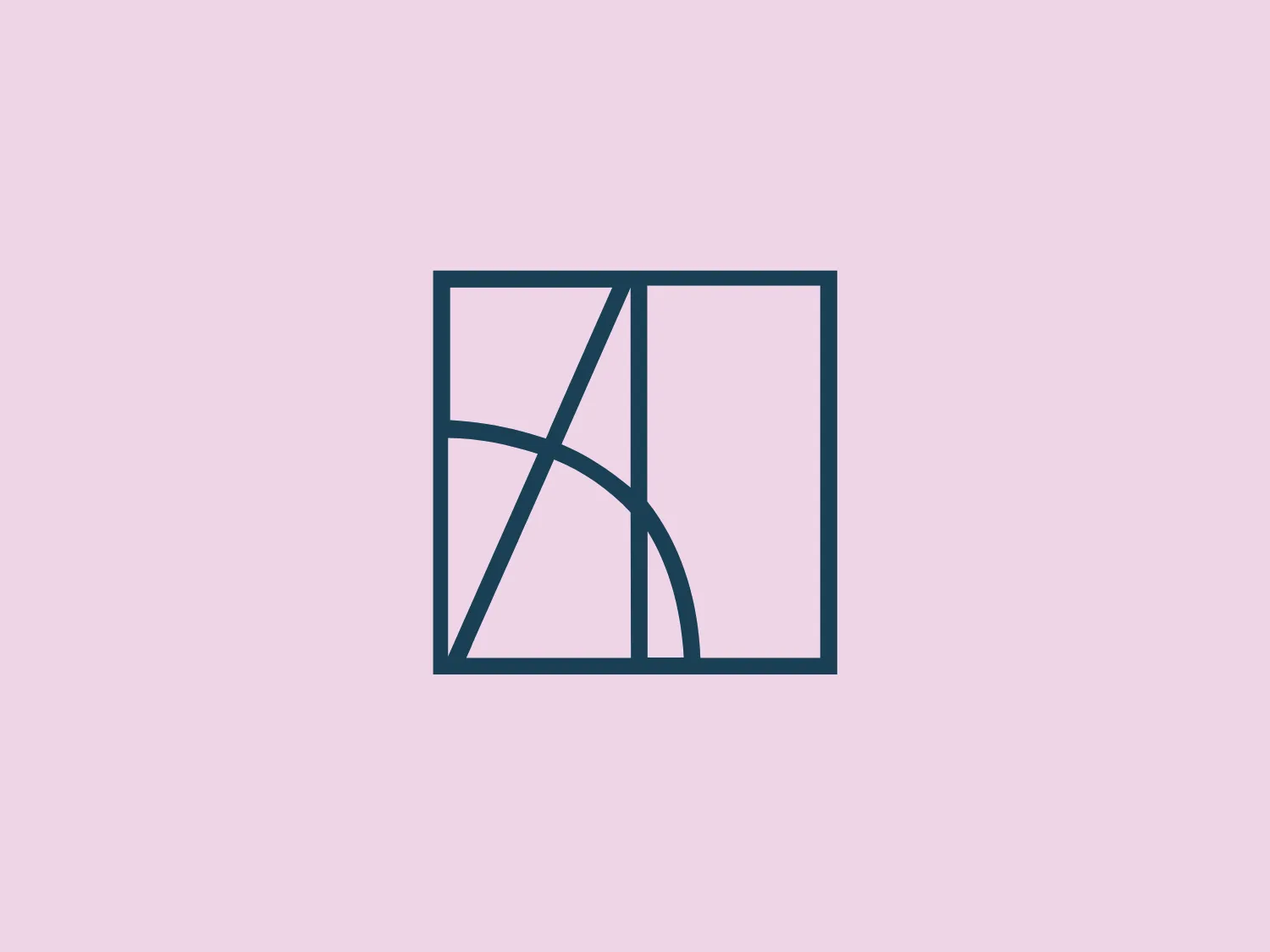 The logo for Architekten Thueringen features a single dark teal line forming a continuous, abstract shape within a square border. The line divides the square into four uneven sections, creating a modern, dynamic look with hints of movement and asymmetry.