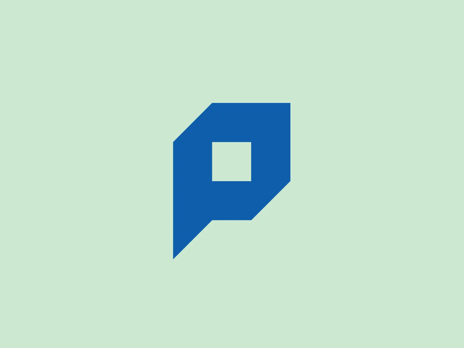The Pierry logo is a stylized, geometric design with a modern aesthetic. The bold, royal blue color with a matte finish is reminiscent of a capital letter "P" with a distinct, square-like negative space in the center, creating a play on positive and negative space. The logo's pointed shape adds to its dynamic and forward-moving feel, while its sharp edges and straight lines contribute to its clean and professional appearance.