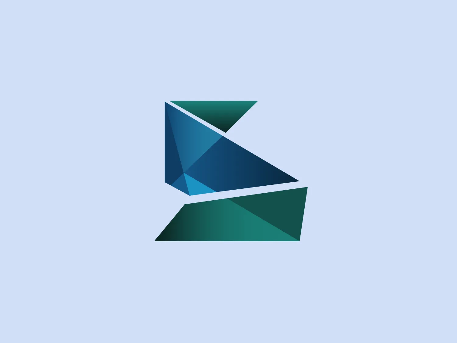 The Scalar logo features a stylized geometric shape resembling an abstract letter 'S'. It is formed by two opposing and interconnected triangular prisms with their tips pointing in opposite directions, conveying a dynamic sense of movement. The color palette ranges from deep teal to light blue, with gradient shading that adds depth and a three-dimensional effect to the design. The overall aesthetic is modern, sleek, and suggests innovation and transformation. The use of white space between the shapes emphasizes the logo's structure and adds to its cutting-edge feel.