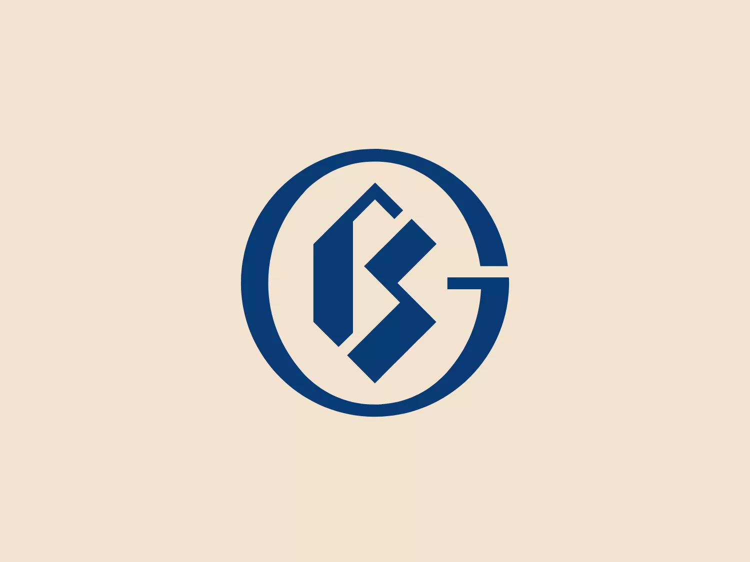 The Baosteel logo features a bold, modern design with a dark blue color palette. It consists of a stylized letter 'G' formed by negative space within an abstract hexagonal shape that also suggests a shield, all enclosed within a circle. The sharp angles and geometric symmetry give the logo a dynamic and secure appearance, suitable for brands that wish to convey strength, technology, or protection. The design utilizes negative space effectively and the overall aesthetic is sleek and professional.