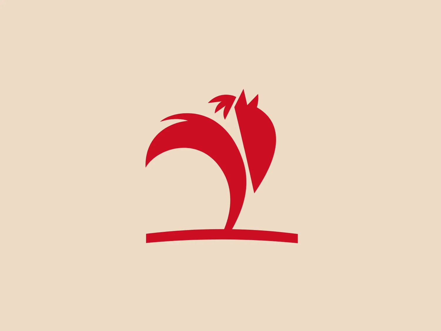The Pilgrim's logo features a stylized representation of a rooster with abstract attributes, depicted in bold red with smooth curves and angular shapes. The design exudes an elegant minimalism with a simple horizontal line grounding the figure. A neutral but slightly warm background would complement the logo well.