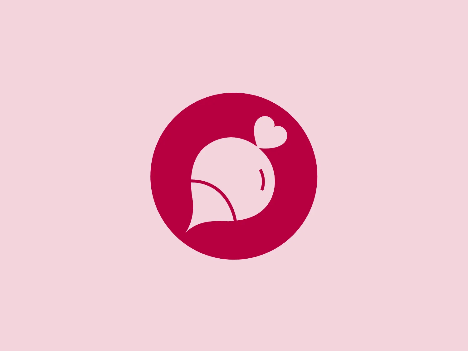 The Love Radish logo showcases a sleek and simple depiction of a bee within a circular background. The bee is fashioned from basic geometric shapes, with a round body, subtle wing indications, and a small heart shape above its back, conveying a friendly and playful brand identity. This modern and easily scalable logo uses a crisp white bee against a bold magenta circular frame for a striking contrast.