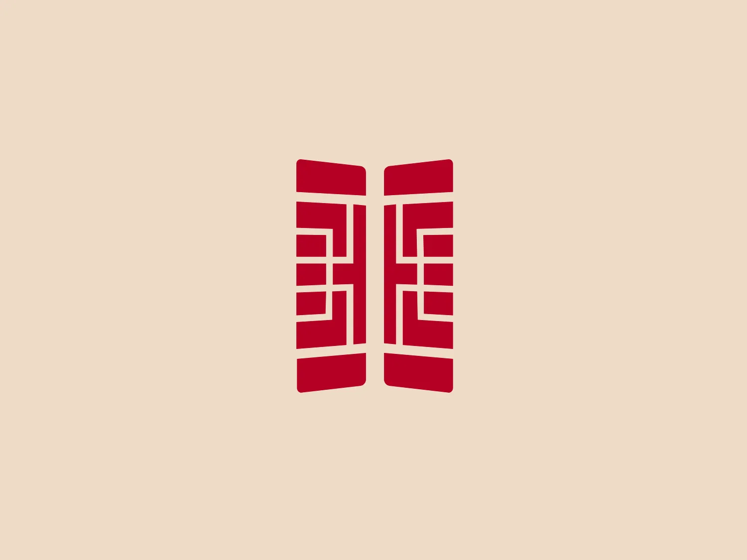 The Hualuxe logo is a symmetrical, abstract design that resembles a geometric butterfly or an open book with intricate patterns. Composed of bold red lines that create a sense of depth and a digital aesthetic, the shapes within the two halves mirror each other, creating a balanced and harmonious look. The use of negative space within the pattern adds intricacy to the design, enhancing its modern and dynamic quality. Given the vibrant red color, a neutral and light background would complement the logo well.