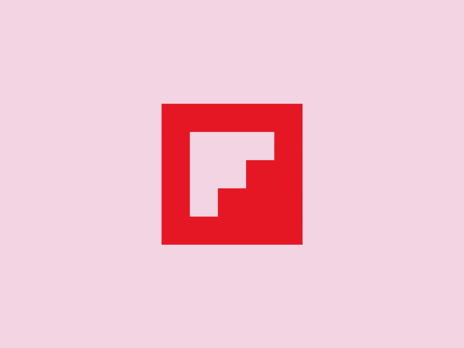 The logo for Flipboard features a bold, stylized letter "F" centered within a square frame. The "F" design is modern and abstract, with a right angle cut out from its upper right corner, creating a sense of negative space. The color of the "F" and the square is a vibrant red, while the background of the logo is plain white. The font and shape of the "F" are chunky and substantial, giving the logo a strong and pronounced presence. The overall design aesthetic is clean, minimalistic, and contemporary, suitable for a brand that wants to convey power and modernity.