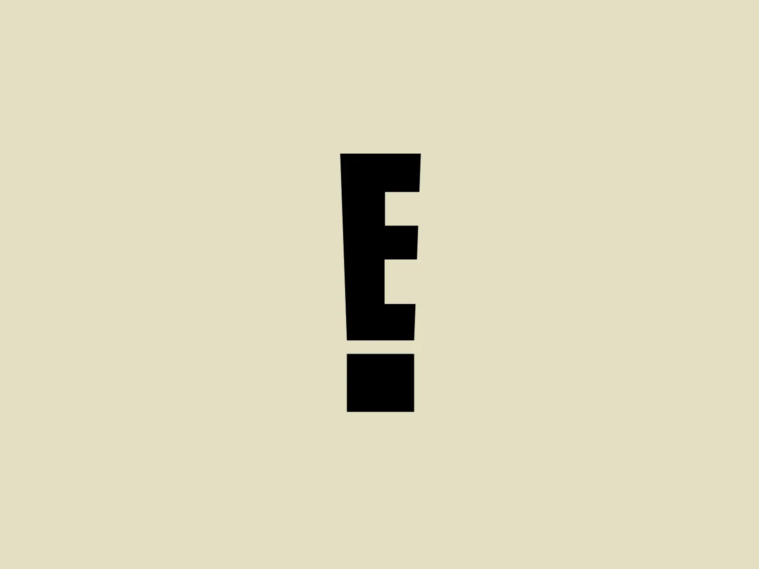 The E! News logo presents a bold, black "E" stylized with a dynamic break in its lower section, creating an effect that suggests separation or movement. The design is minimalist and modern, relying on the stark contrast of the solid black letter against a light background for impact. Its simplicity allows it to be versatile and recognizable across various applications. The use of negative space within the design adds an interesting feature, breaking the otherwise traditional form of the letter.