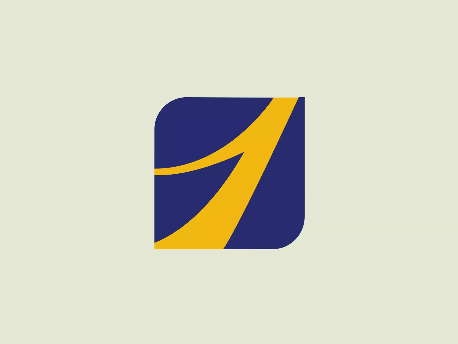 The First Bancorp logo is a minimalist design featuring a dark blue square with rounded corners. Inside is a bold, gold-yellow diagonal stripe that separates two different shades of blue, creating dynamic contrast. The lighter shade forms an abstract shape, giving the impression of a forward-moving arrow or symbol of progress. The use of geometric shapes and contrast between the gold-yellow and the shades of blue creates a sense of movement and professionalism. The overall design aesthetic is modern and sleek, suggesting a brand that values innovation and efficiency.