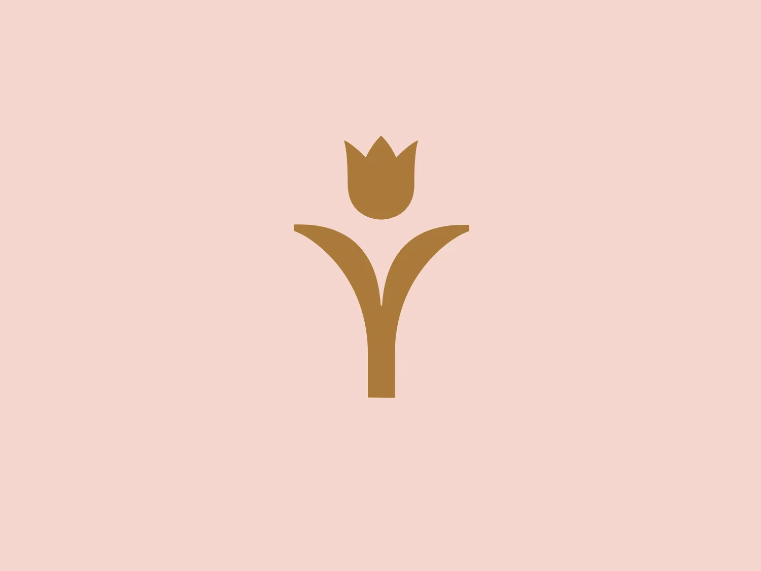 The image presents the Royal Tulip Sand logo, a simple, flat design with a symmetrical layout. A stylized abstract figure resembling a flower or human-like form is depicted, with a central vertical element that splits into two curved arms. Above these, sits a shape resembling a flower head or a crown with three points. The monochromatic gold or mustard shade gives it an elegant and premium feel. The design is minimalist, modern, with clean lines, and no additional embellishments.