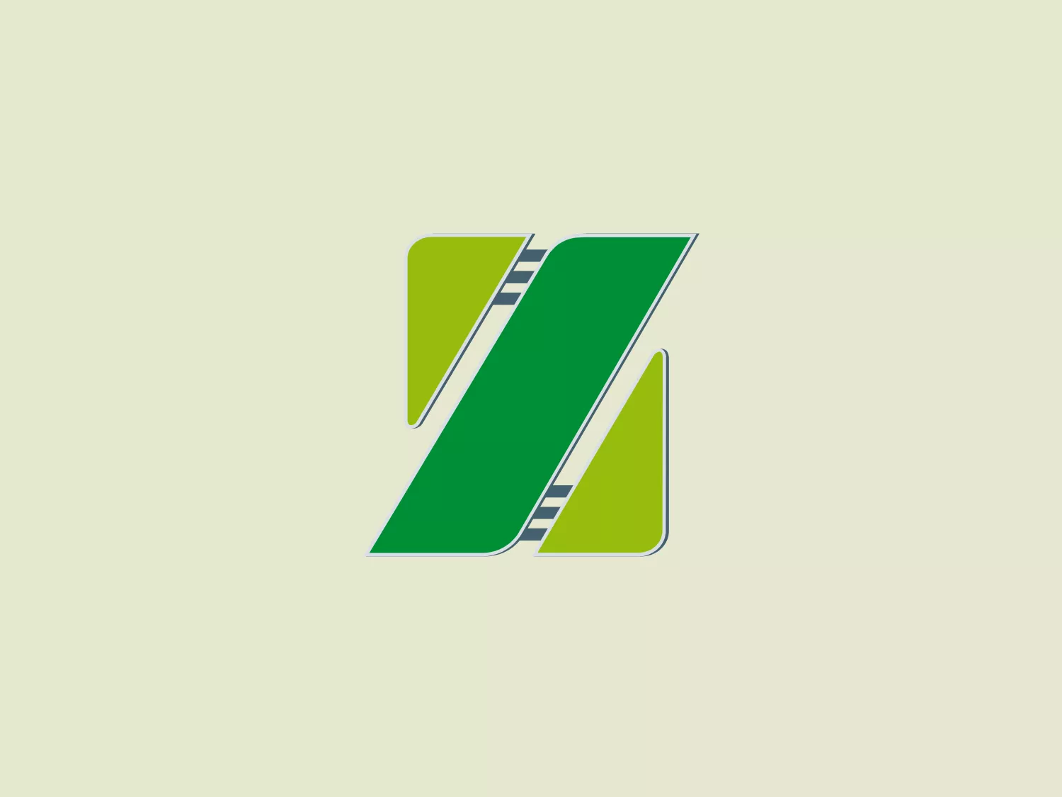The Zolpan logo showcases a stylized letter 'N' constructed from geometric shapes. The design features two green parallelograms angled and juxtaposed to imply a three-dimensional form. A white and gray stripe runs diagonally, dissecting the letter with a subtle gradient, adding depth and a metallic feel to the design. The color palette includes a vibrant shade of green contrasted against the metallic gray and clean white, creating a sense of energy and modernity. Overall, the Zolpan logo has a sleek, professional, and dynamic aesthetic that conveys motion and innovation.