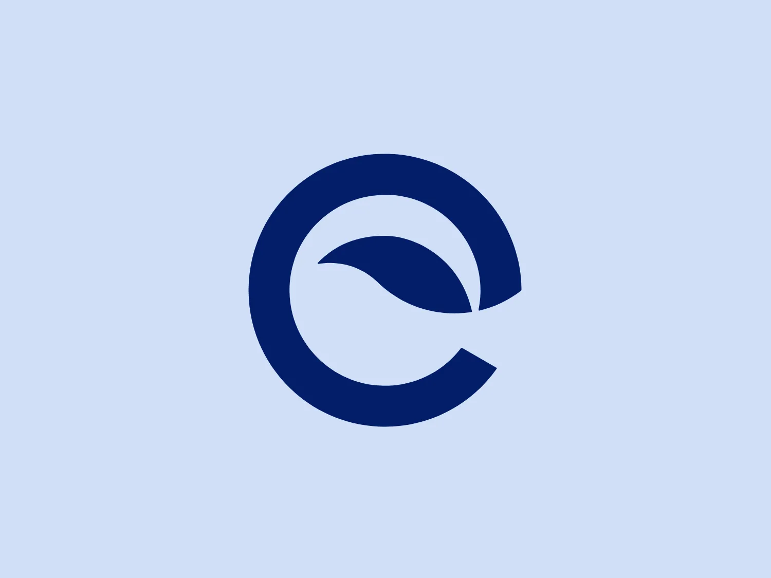 The Ecobliss logo showcases a bold, dark blue circular element that merges with a stylized blue lowercase 'e' in the center, conveying motion and flow. Its simplicity and dynamism, along with the utilization of negative space, contribute to a modern and sleek aesthetic. The consistent line thickness and solid color provide the logo with a strong and commanding presence.