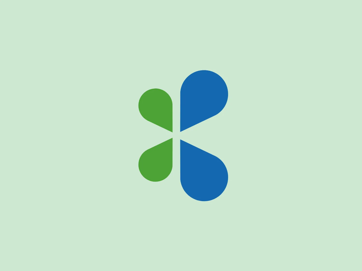 The Kadoo logo is a simplistic and modern design that consists of a symmetrical, abstract figure resembling a clover or a cross with rounded edges. It features four leaves or petals, each with a different color: green, blue, darker blue, and light blue, all with flat tones. The design gives off a feeling of balance and unity, with its smooth curves and junction at the center indicating connectivity or interaction. Given its clean lines and use of negative space, the logo exudes a contemporary feel that is versatile for various branding purposes.