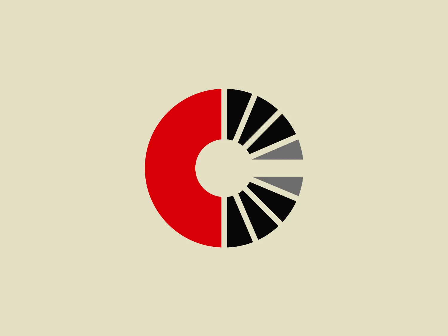 The Chatham Steel logo showcases a minimalistic design with a stylized circular shape and a two-tone color scheme. The left half features a vibrant red, while the right side displays a progression of black to gray segments, evoking a pie chart or a shutter in motion. The central white portion provides a focal point and ties the two sides together, conveying a sense of balance and dynamism. This design may symbolize growth, progress, or the integration of different elements, and could be enhanced by a soft, light background.
