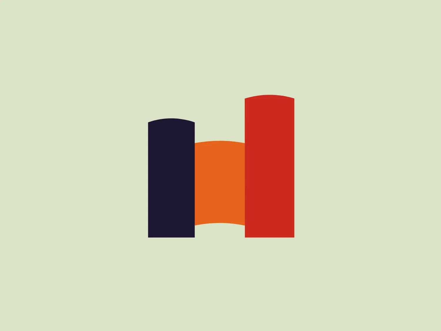 The Hartford Public Library logo presents a minimalist and abstract design consisting of three vertical shapes creating an M-like figure. The color palette consists of a deep navy blue on the left, a burnt orange in the center, and a muted red tone on the far right. The shapes are slightly varied in width, with the outer columns being broader than the middle one and featuring flat tops. The rightmost shape is the tallest. These simple, bold forms contribute to a modern and professional aesthetic. Given the warm tones in the Hartford Public Library logo, a contrasting but complementary background color from the provided options would enhance its visibility.