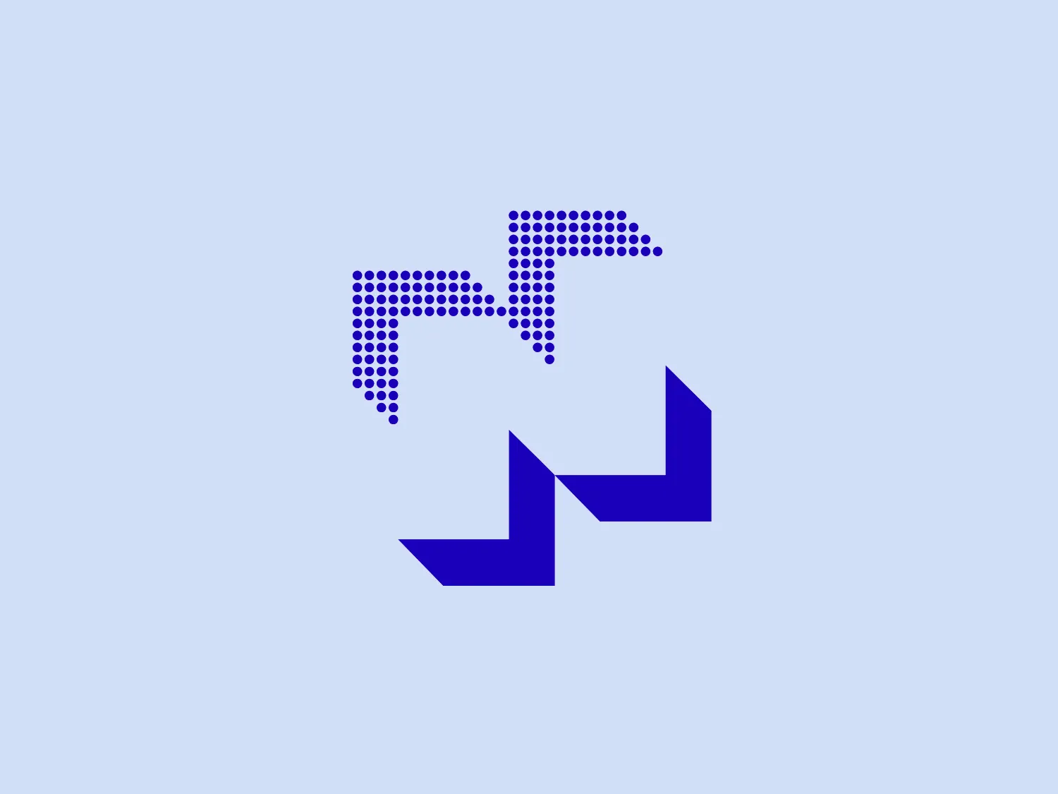 The City of Nerves logo is a stylized, abstract image composed of numerous small dots that create a pixelated effect. The logo is designed to resemble a horse in mid-gallop, with its mane and tail flowing backward, suggesting movement and dynamism. The main color of the logo is a deep, vibrant shade of purple which offers a sense of energy and creativity. The design employs geometric simplicity while allowing the negative space to contribute to the overall shape of the animal, enhancing the modern and digital aesthetic that the dots provide.