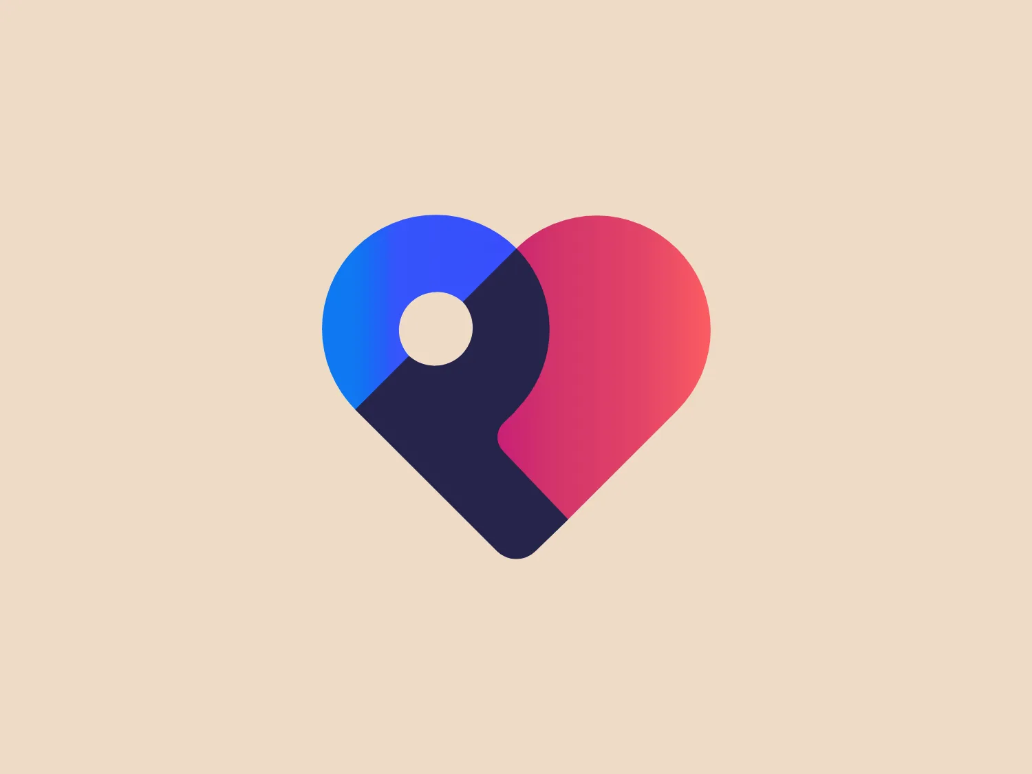 The Patient logo features an abstract heart shape created by the fusion of two contrasting elements, symbolizing unity and connection. The color palette includes a gradient of deep blue and vivid magenta merging into a lighter purplish hue toward the center, where a white circle provides a focal point. The design exudes a modern, clean aesthetic with a gradient effect that adds depth and dynamism. This vibrant logo would be complemented by a light and neutral background.