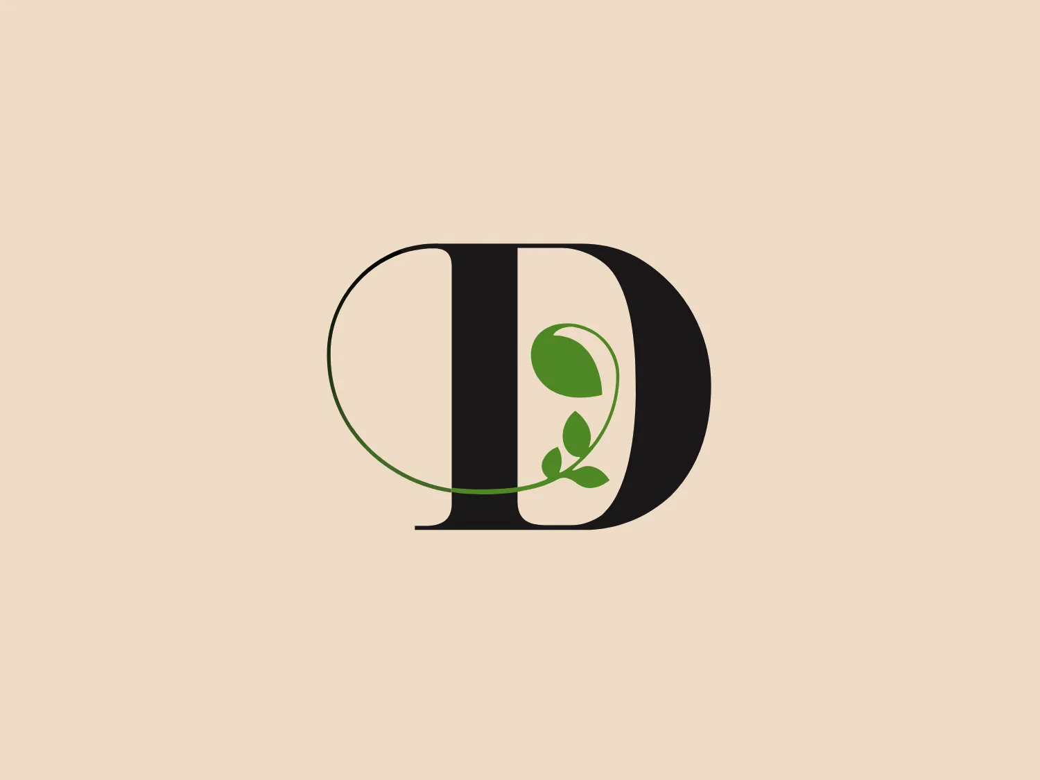 The Dallas Arboretum logo consists of a stylized letter "D" adorned with leafy elements, featuring a bold black "D" contrasted with a green vine design on its right side. The vine curves inside the letter with two leaves and a small bud, symbolizing growth and environmental focus, creating a blend of industry with nature. The design aesthetic is clean, minimalistic, and visually balanced, suggesting a brand identity that values simplicity and sustainability.