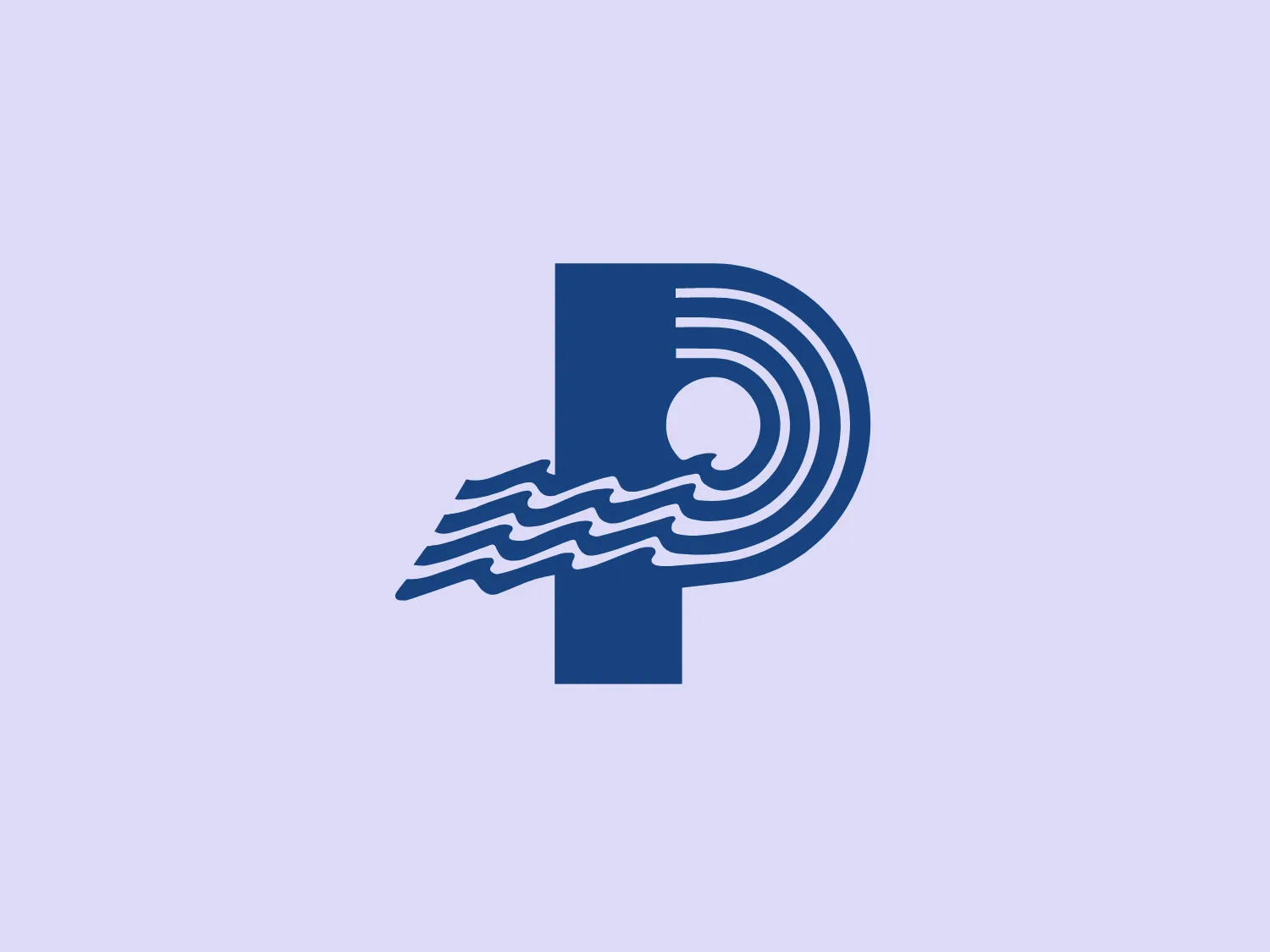 The Philadelphia Port logo features a stylized letter "P" in bold blue with a gradient from dark to light blue, giving it a dynamic and modern look. This design incorporates white negative space flowing smoothly out of the top right of the "P," transitioning into wavy lines that evoke a sense of speed or water movement, suggesting motion and fluidity.