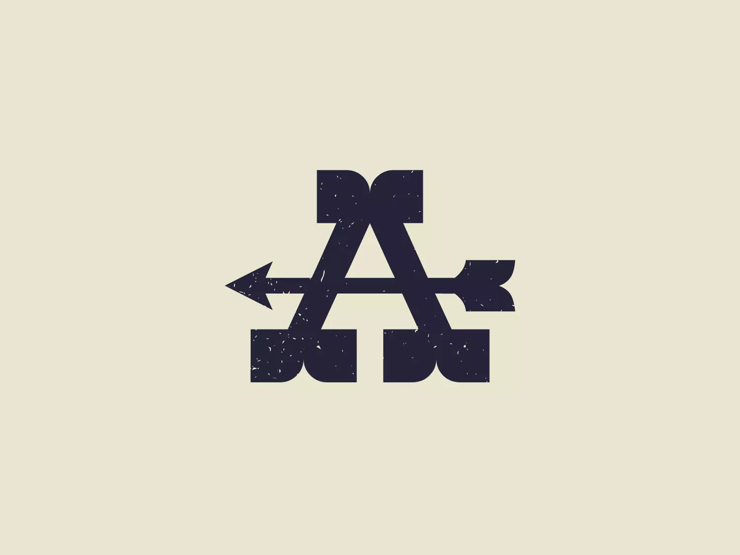 The business logo for Anachronism Press features a stylized uppercase letter 'A' with a bold sans-serif typeface and a distressed, speckled texture. The crossbar of the 'A' is replaced with a stylized arrow pointing left, creating a dynamic and balanced design. The logo is in a dark navy color set against a white background, giving it a vintage appearance.