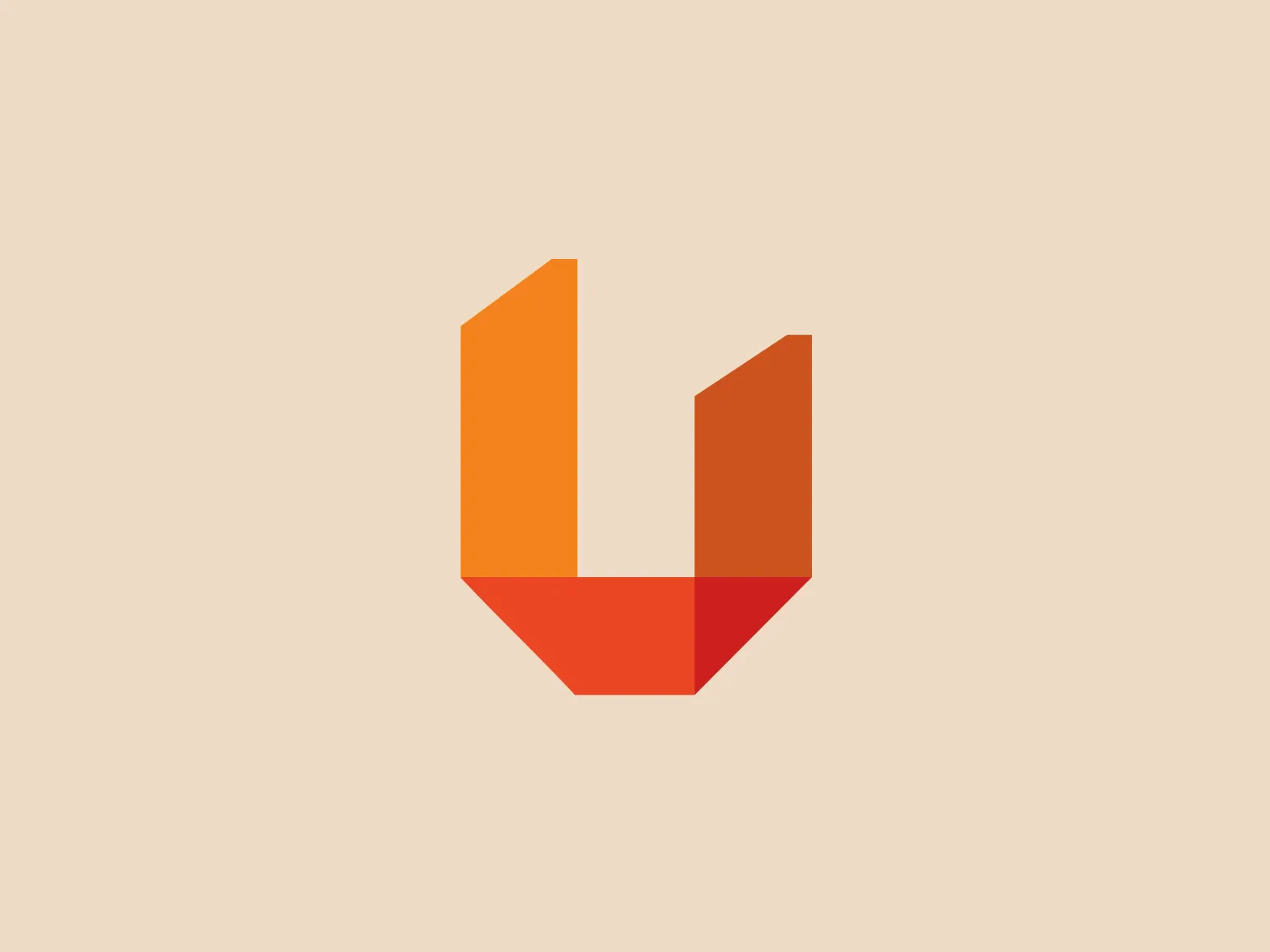 The UYWI logo is a stylized, abstract representation of the letter "U" made up of geometric shapes. It includes two vertical, parallel rectangles on the left with a vibrant orange gradient, transitioning to a darker shade at the bottom. On the right, there is a folded rectangle creating a 3D effect. The bottom part links both sides, angled upwards and colored in a deep, warm shade of red-orange. The design gives a modern and sleek feel, conveying innovation and dynamism.