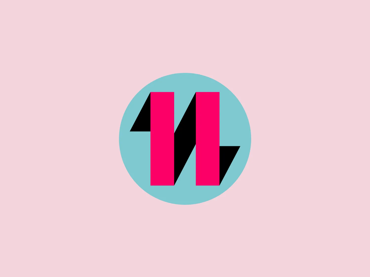 The Kanal 11 logo features a stylized letter "M" set against a pale blue circular background. The letter "M" itself is divided into distinct geometric shapes, with vivid pink vertical bars adjacent to black angular shapes, creating a striking contrast that gives the impression of depth and dimensionality. The aesthetic is modern and bold, with a clear emphasis on simplicity and clean lines. This minimalistic approach is eye-catching and conveys a sense of confidence and innovation.