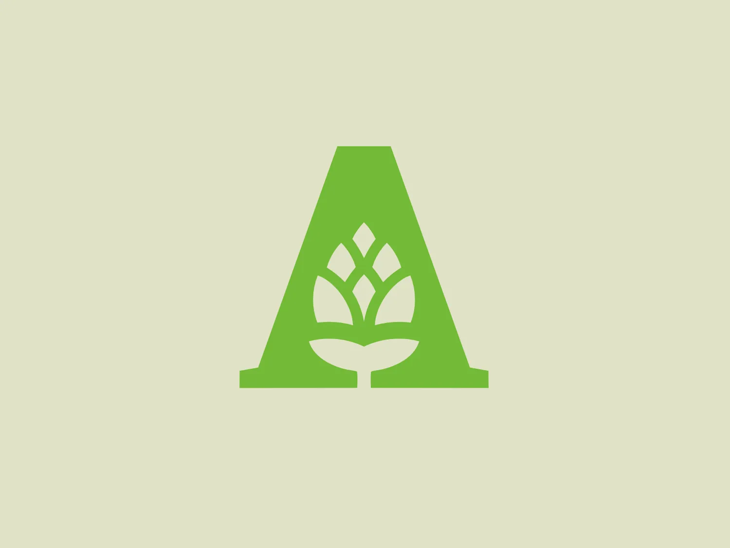 The Anderson Craft Ales logo showcases a stylized capital letter 'A' in a bright, leafy green color, conveying a feeling of growth and eco-friendliness. Within the negative space of the 'A', there is a white tree or plant icon, with leaves fanning out above a simple base that can be interpreted as either the trunk of a tree or a sprouting seed. This distinctive design combines geometric sharpness with organic motifs, resulting in a clean and modern aesthetic that suggests a focus on sustainability and nature. Perfect for eco-conscious brands that prefer a minimalist approach.