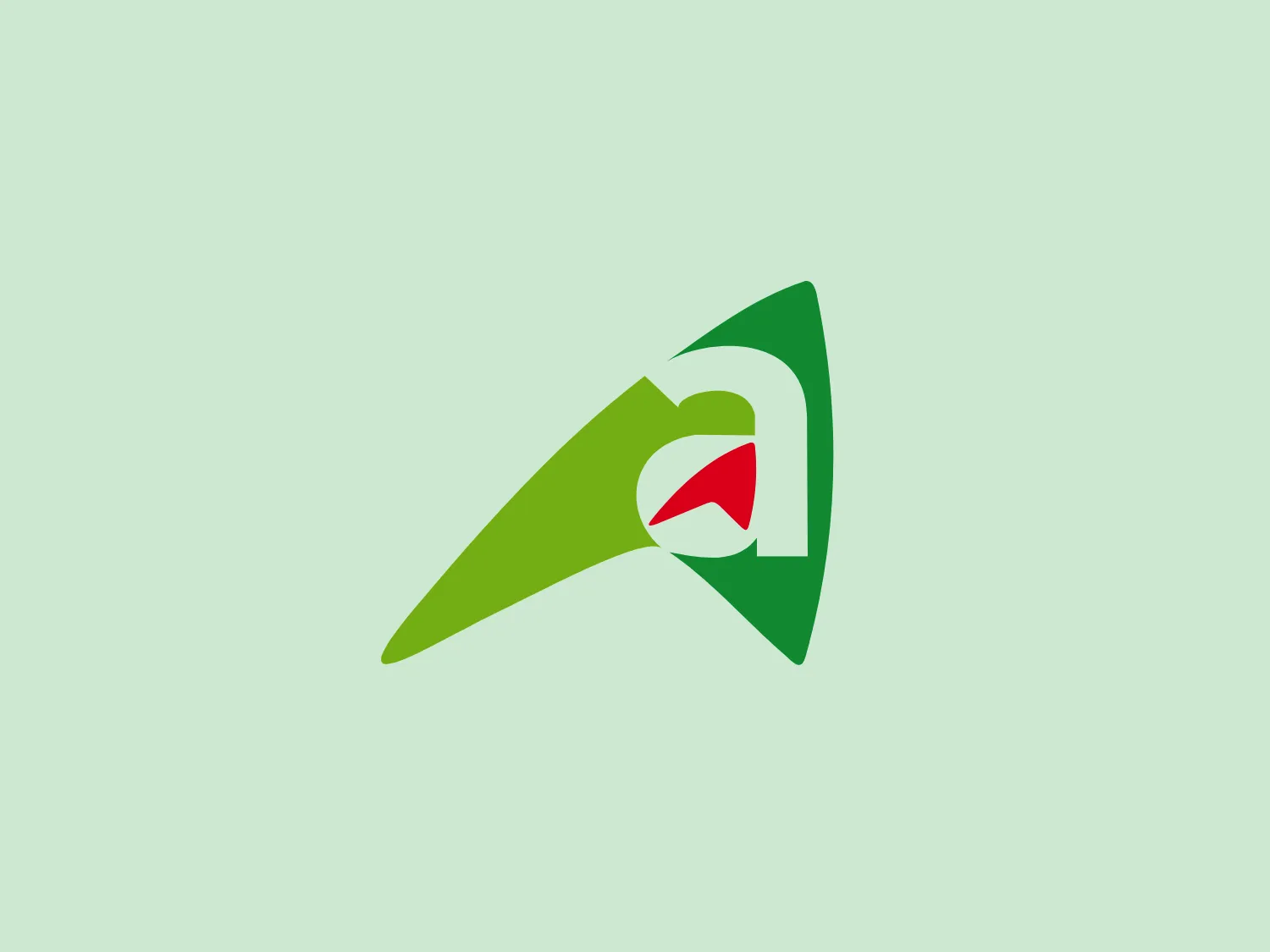The Agricultures Territoires logo showcases a stylized, triangular form with a dynamic, swooping curve, exuding a modern feel. The vibrant green primary color symbolizes growth and eco-friendliness, while the bold red and crisp white add contrast and visual impact. The curve within the triangle resembles a leaf or play button, imparting a sense of motion or natural element. The design boasts a clean, flat aesthetic, emphasizing simplicity and impactful use of white space.