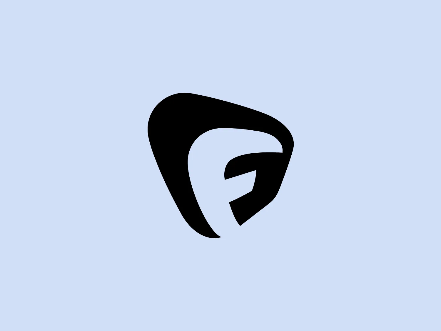 The Fusion TV logo is a stylized, abstract shield or crest. It is somewhat triangular with rounded corners and inward curves, creating a dynamic and modern feel. It is composed of black and white, with the black portions creating the outer shape and white spaces forming what appears to be an italicized letter "F" in the center. The positive and negative space interact to create a sense of depth and layering.