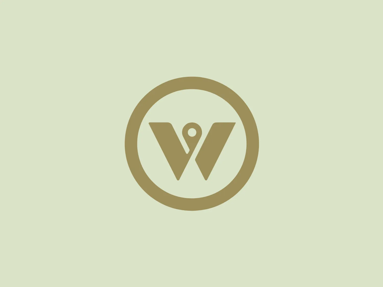 The logo for Warthen Team showcases a stylized letter 'W' within a circle. The 'W' is depicted in a bold, geometric style with sharp angles and a dot centered above it, resembling a location pin or an exclamation mark, adding a sense of place or significance. The color of the 'W' and the circle border is a muted gold or beige tone, suggesting sophistication and a contemporary aesthetic. The overall design is clean, minimalist, and would likely resonate with modern branding strategies that prefer simple yet striking icons. Given the subtlety of the logo's color, a background that compliments without overwhelming would be ideal.