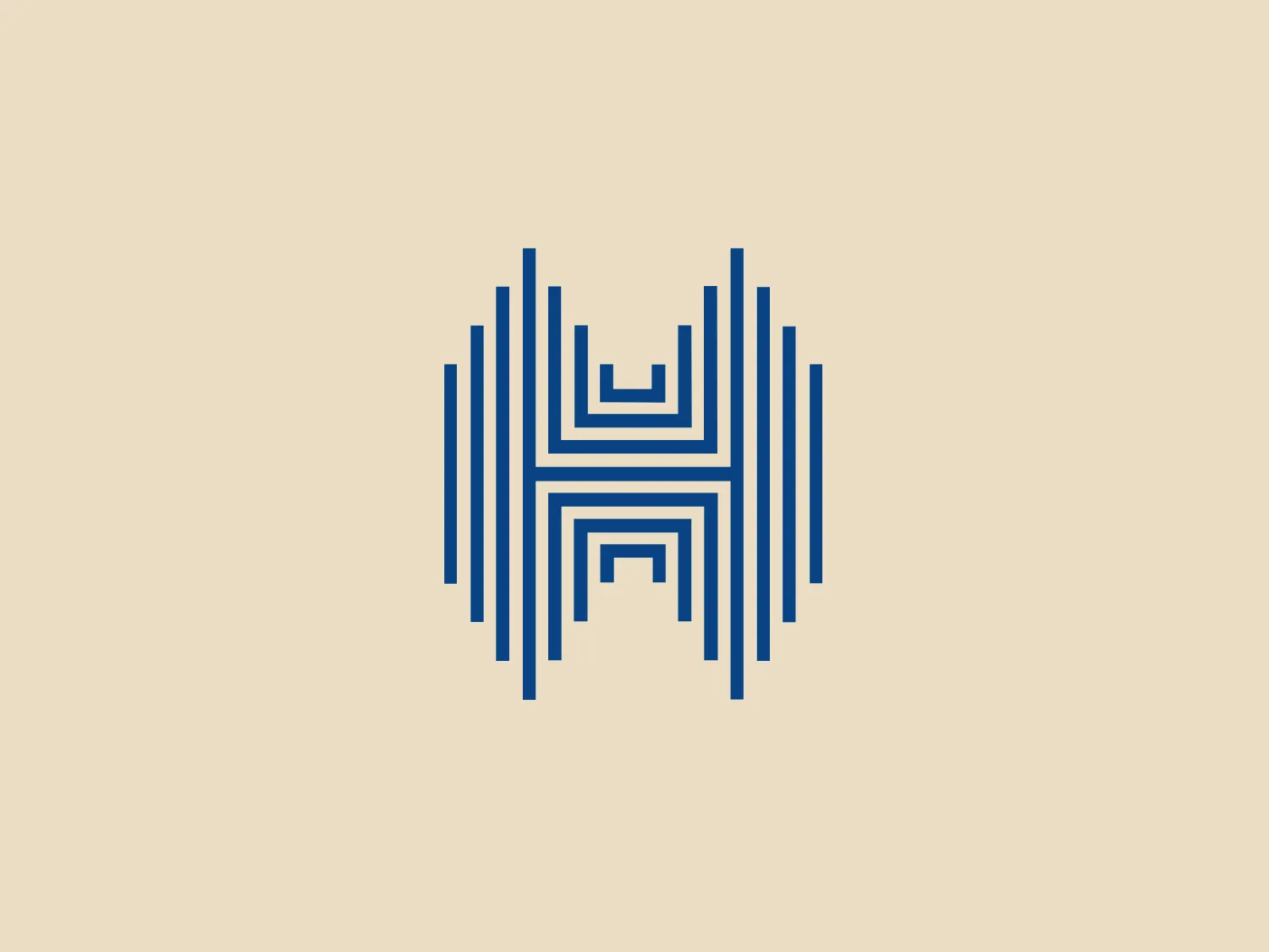 The Halkbank logo is a monochromatic design consisting of a series of vertical lines creating a symmetrical, abstract mark resembling the letter 'H'. Varying in thickness, the lines form an effect similar to a digital equalizer or barcode. A rich, deep blue is the main color, giving the logo a professional and modern feel. The aesthetic is minimalistic and would likely appeal to tech or music-related industries due to its resemblance to audio visualizations. To complement this design, a soft, neutral background color would enhance its visibility and modern vibe.