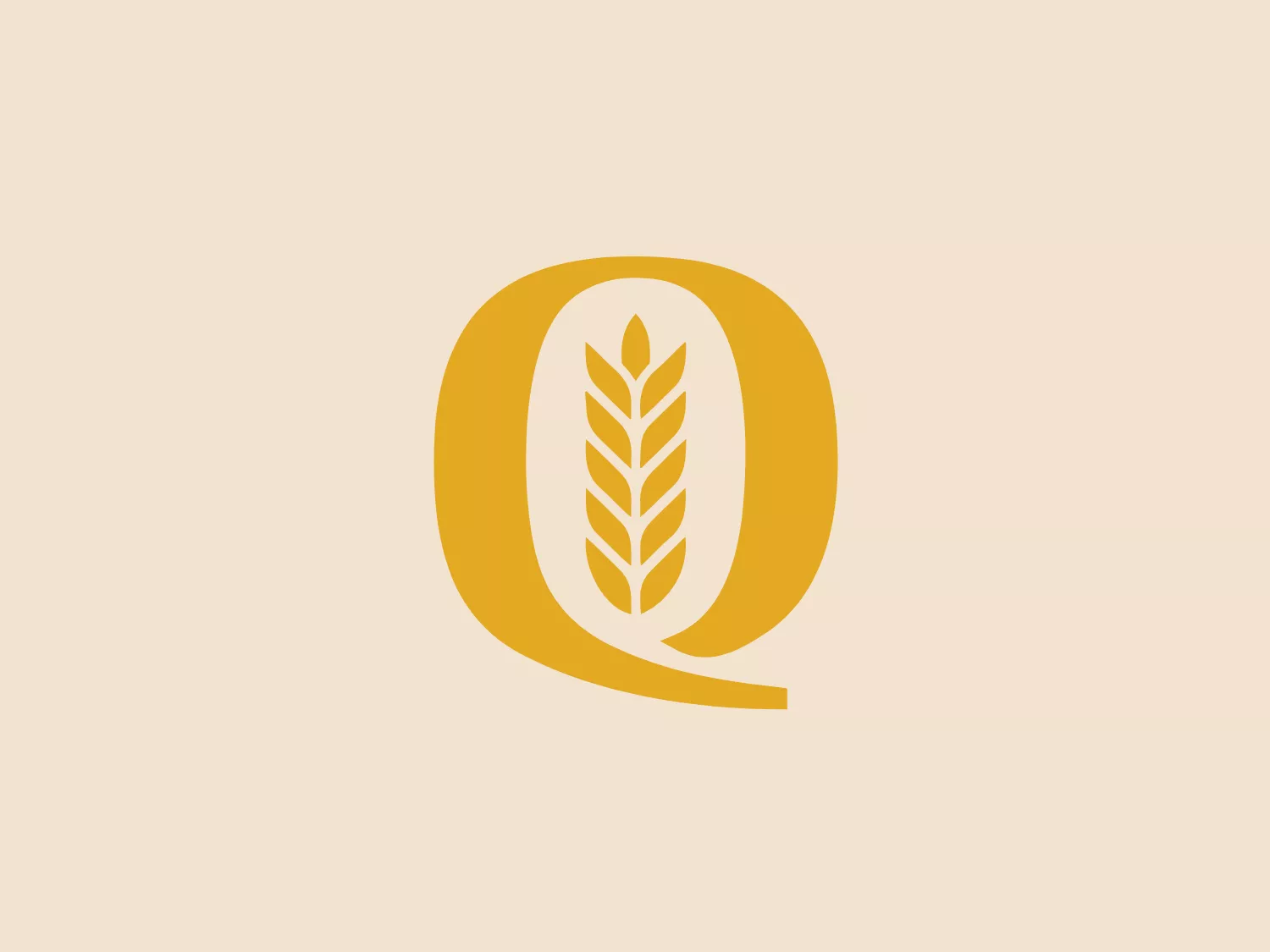 The Quest Brewing logo prominently showcases a bold, golden yellow stylized letter "Q" with a wheat stalk icon cleverly incorporated within the negative space. This design reflects a modern, minimalistic aesthetic with an organic touch, hinting at sustainability. The monochromatic color scheme adds to its sophisticated appeal.