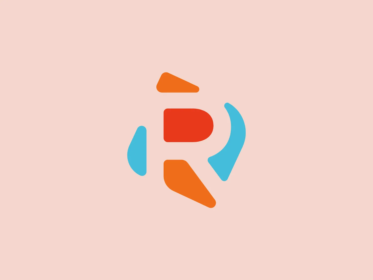 The Richmond Real logo is a modern, abstract mark formed by a series of shapes that create a dynamic and flowing sense of movement. The design consists of a central figure reminiscent of a stylized letter "R," composed of separate, colorful elements. It features warm orange rectangles (#F37934) and cool blue crescent shapes (#28A9E0), contrasting and complementing each other. The overall aesthetic is playful and energetic, with the use of bright and inviting colors along with a clean, contemporary look indicating flexibility or creativity in the brand it represents.