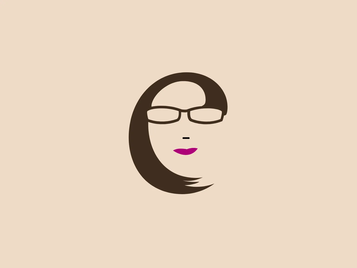 The logo for Ellen Kendrick Creative features a stylized representation of a woman's face with distinct features, including a sweeping hair silhouette forming a lowercase 'd', modern rectangular glasses, and bold, pink lipstick. The design utilizes a minimalistic approach with a limited color palette of brown, black, and pink, exuding sophistication and contemporariness. Its simplicity and clean lines make it ideal for beauty, fashion, or lifestyle branding. To maintain the logo's elegant feel, a soft, subtle background color is recommended.