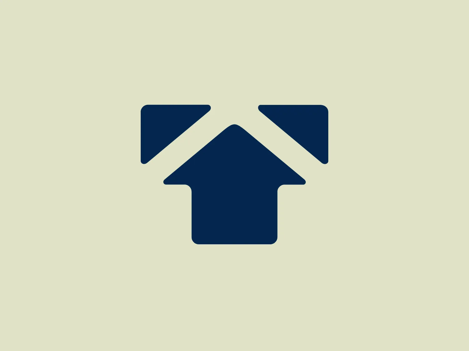 The image features a modern and minimalist logo with a deep blue, almost navy color that shapes an abstract representation of a house. The house shape is created by a combination of geometric figures: three triangles and a quadrilateral. The top triangle, pointing upward, symbolizes the roof. On either side, the two smaller triangles represent an abstract form of the eaves. Below the three triangles, the quadrilateral completes the house silhouette with its broader base, suggesting a sturdy foundation. The negative space between the shapes forms a stylized 'X', which adds a layer of visual interest to the design, implying a sense of structure and interconnectivity. The simplicity of the design allows for versatile use across various mediums.