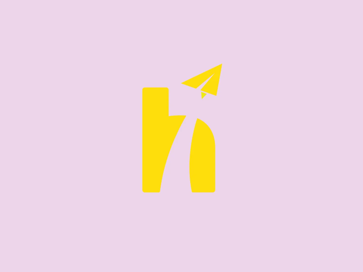 The image shows a stylized, abstract logo consisting of bright yellow elements. The design features an upright, bold, sharp-edged shape resembling the letter 'n' or a doorway, paired with a smaller triangular form that appears to be halfway through passing over the top-right corner of the 'n,' suggesting motion or a dynamic interaction. The triangle has a missing segment, adding intrigue and modernity to the design. The overall aesthetic is minimalist, with a focus on geometric simplicity and the use of negative space. This logo conveys a sense of innovation and forward-thinking for the business PhET.