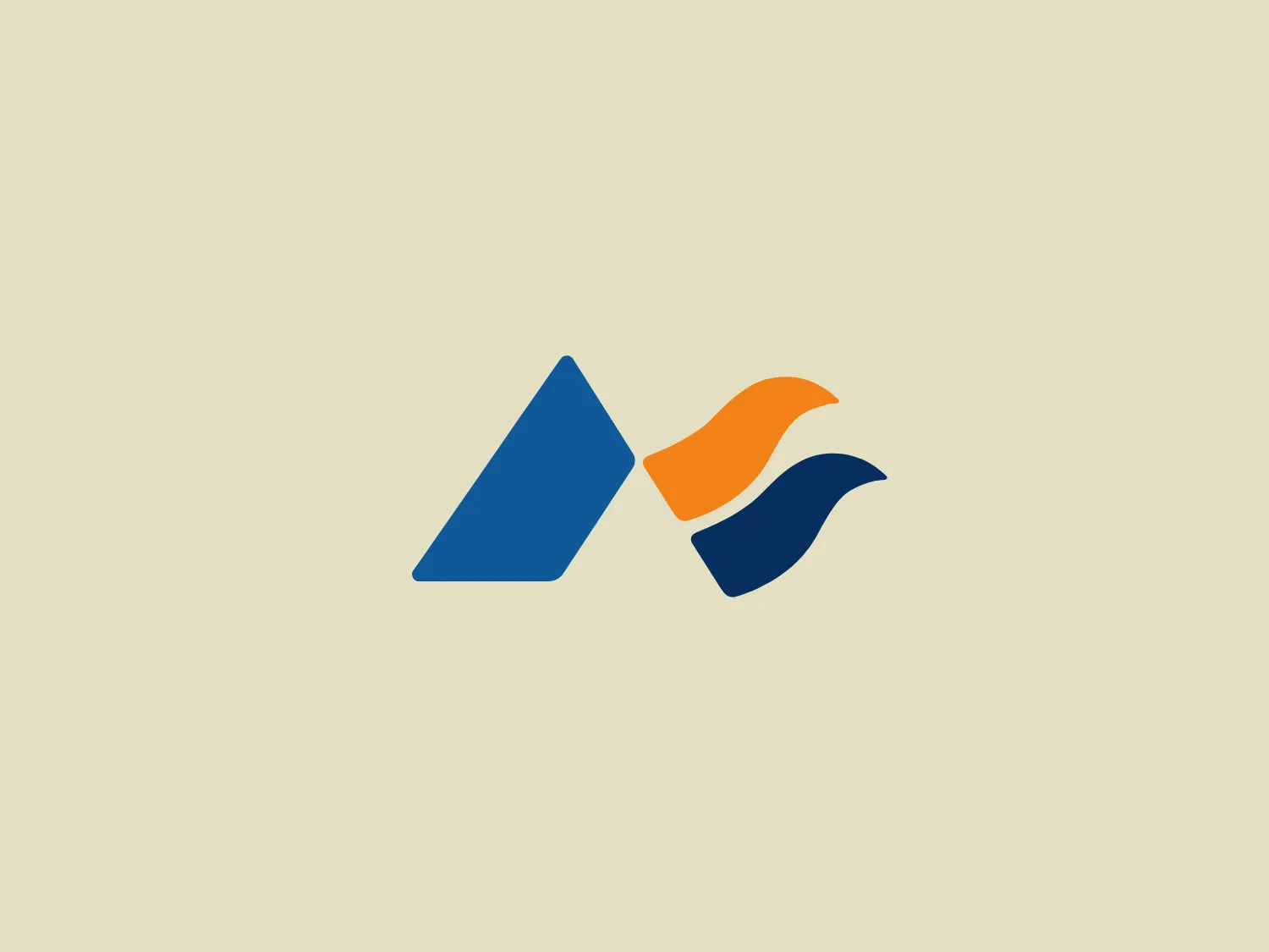 The logo for Accent Inns features a modern and simplistic design, consisting of three distinct shapes. On the left, there is a solid blue rhombus. To its right, two ribbon-like elements, one above the other, flow from left to right. The top ribbon sports a vibrant orange color, while the bottom one is a darker navy blue, creating a contrasting yet harmonious color palette. The overall shape arrangement suggests dynamic movement and fluidity, giving the logo a clean and versatile appearance.