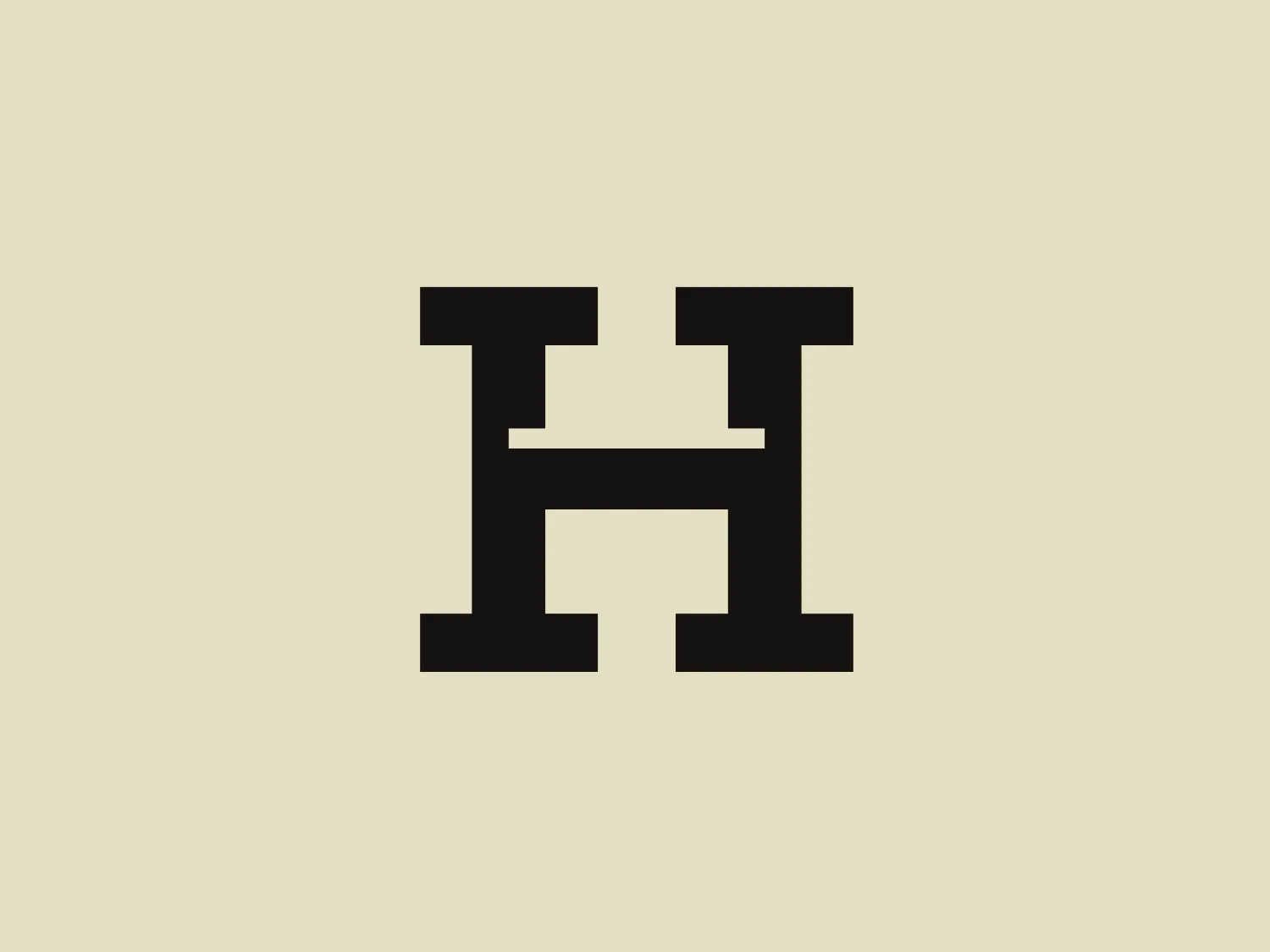The Heller Druck logo prominently displays a bold, sans-serif letter "H" with pronounced serifs. The "H" is symmetric, and its bars and legs are thick, with equal width throughout, giving it a stable, balanced look. The color of the "H" is a solid, dark shade, likely black, which stands out clearly against a white background. The simplicity of the design conveys a modern and minimalist aesthetic. Since the logo is quite dark and strong, a lighter background would complement it without competing for attention.